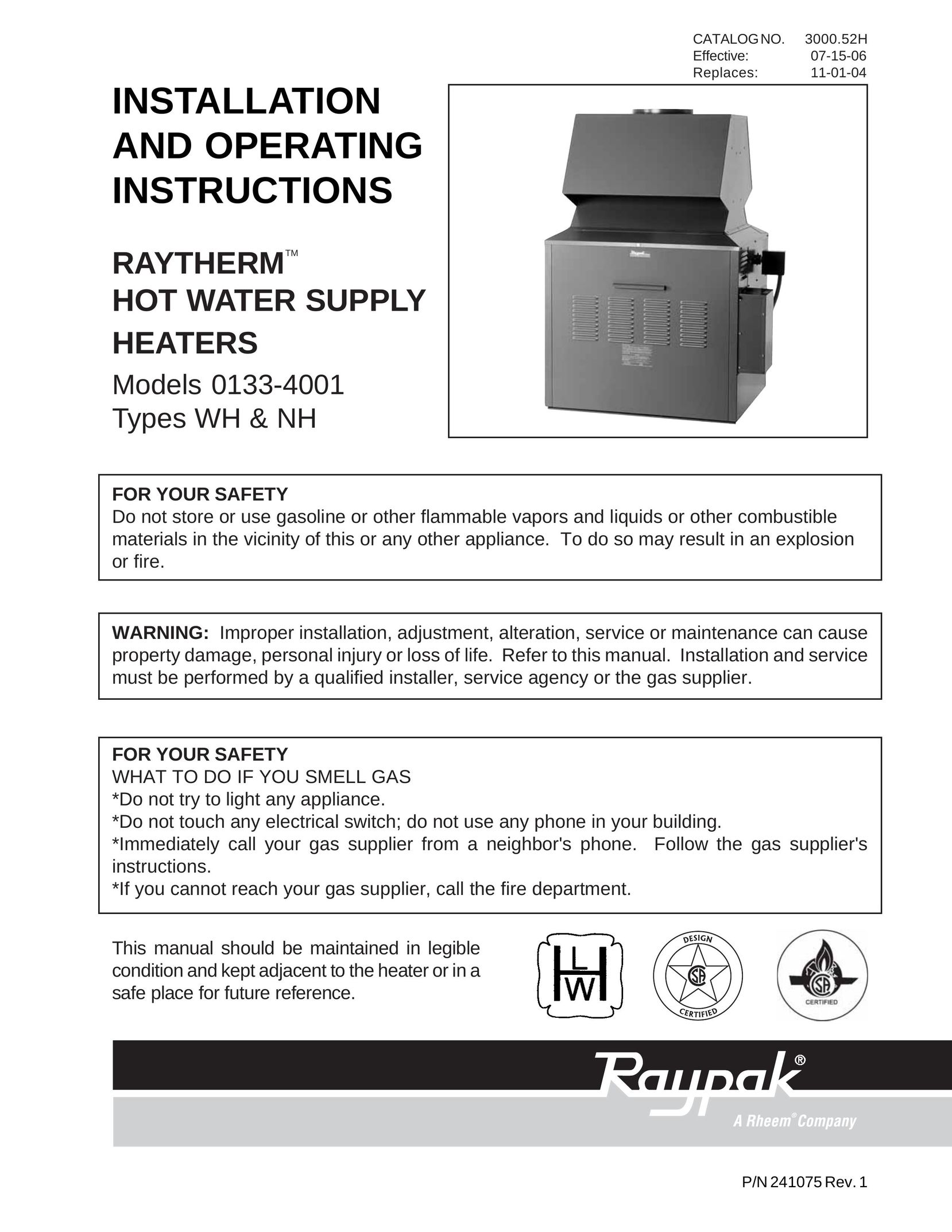 Raypak 0133-4001 Boiler User Manual