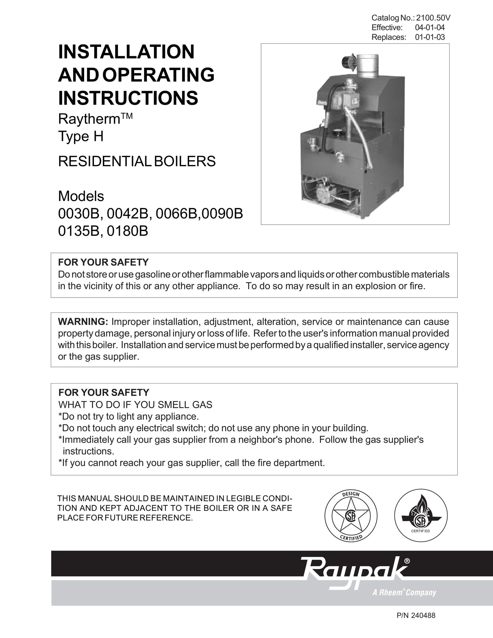 Raypak 0135B Boiler User Manual