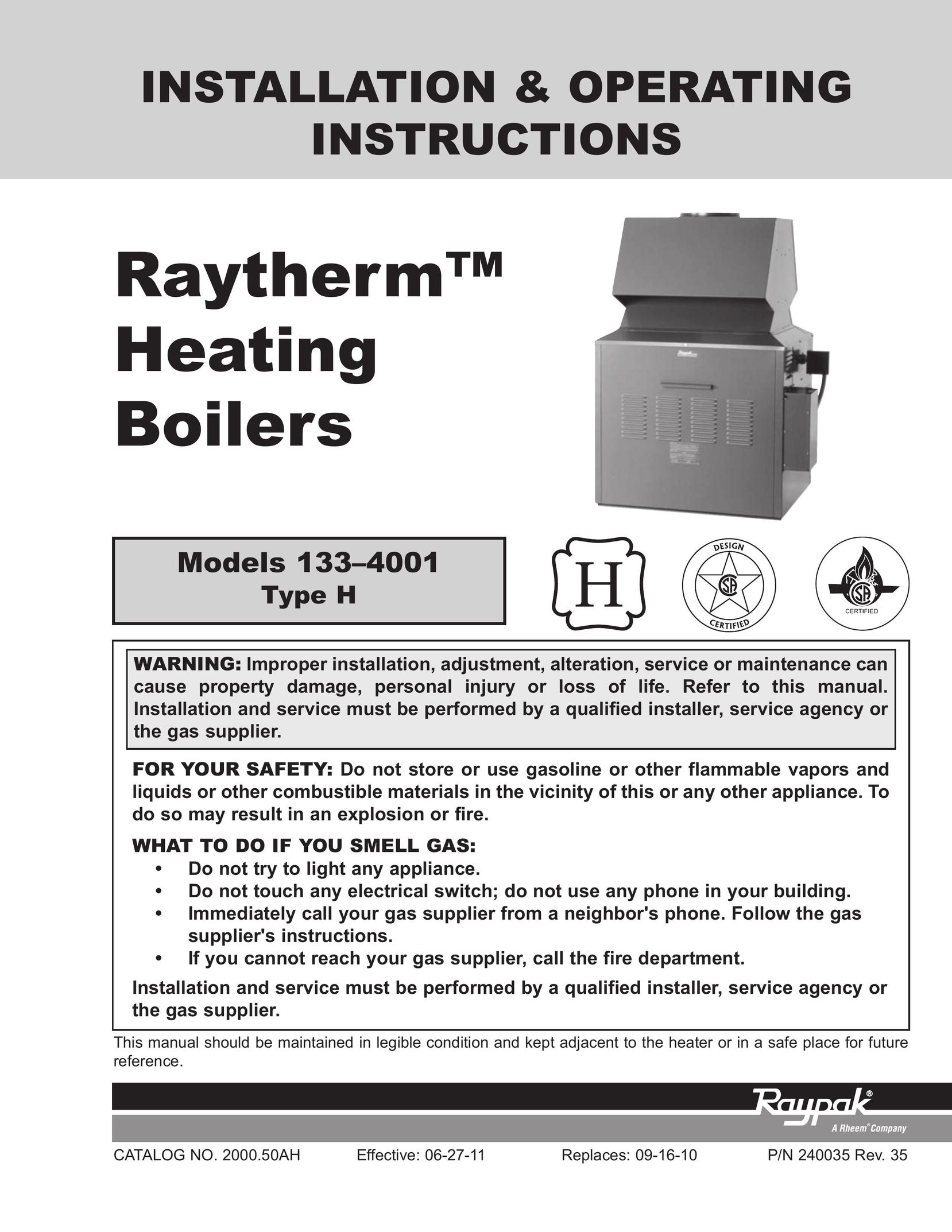Raypak 133-4001 Boiler User Manual