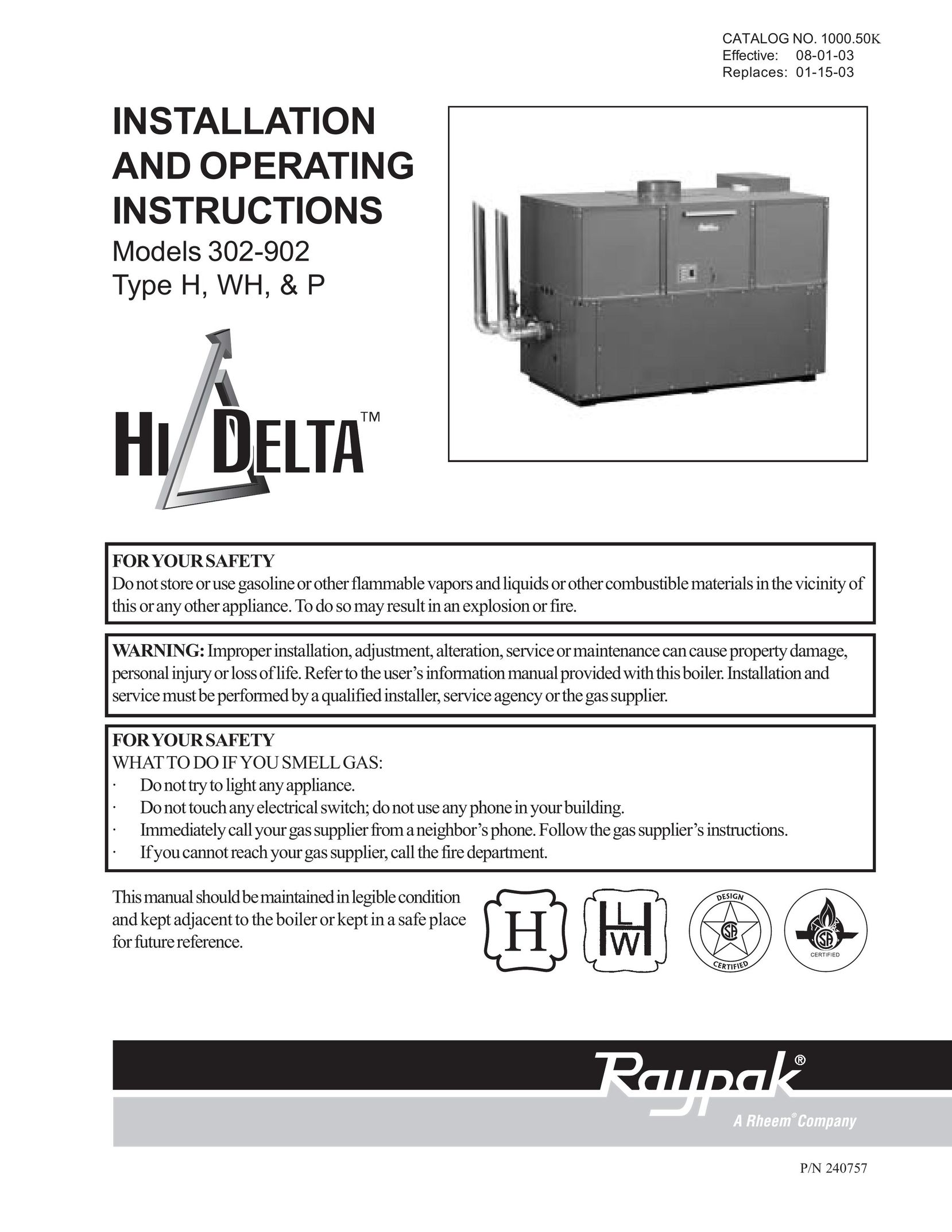 Raypak 302-902 Boiler User Manual