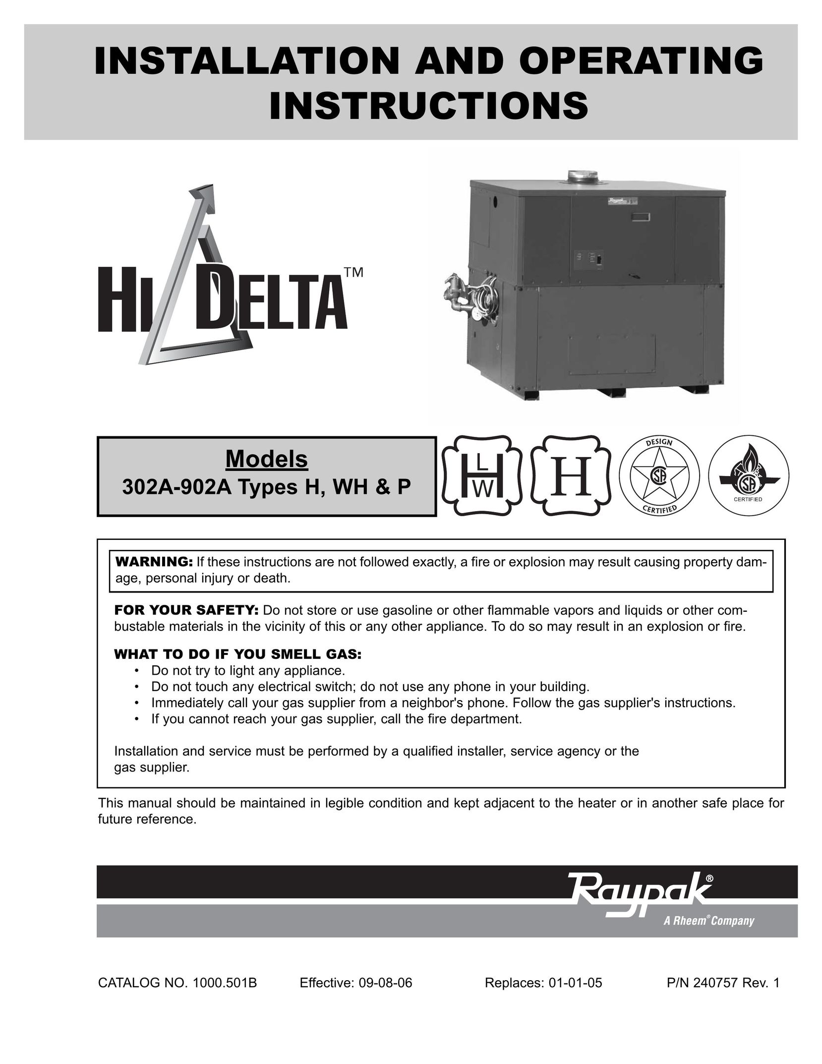 Raypak 302A-902A Boiler User Manual
