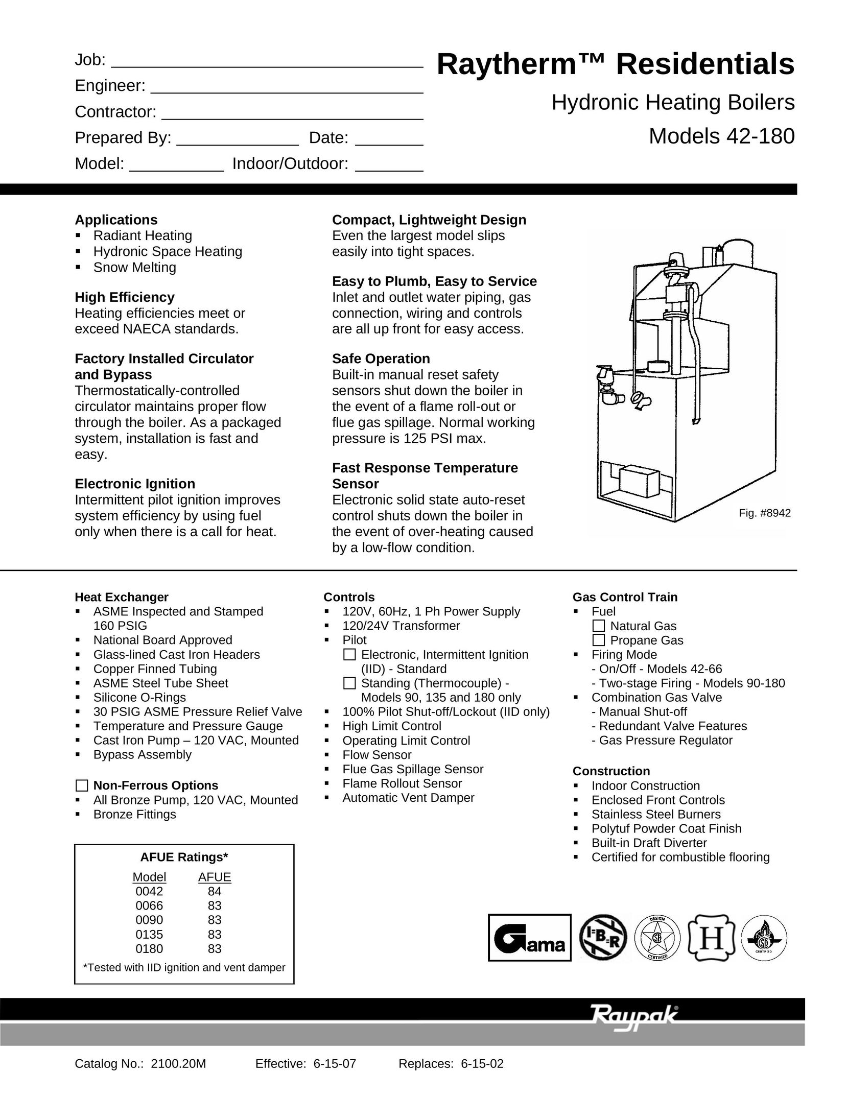 Raypak 42-180 Boiler User Manual