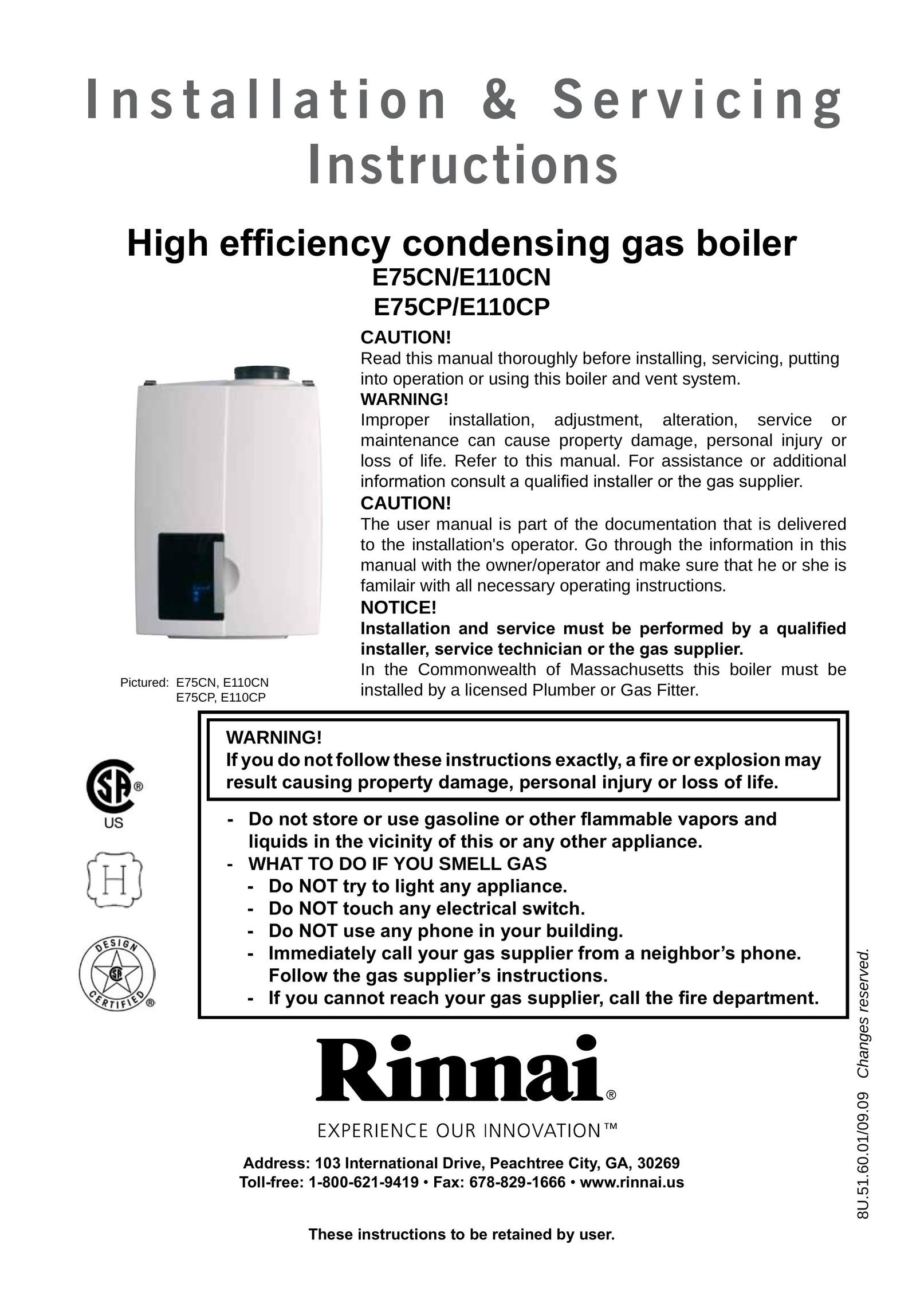 Rinnai E110CN Boiler User Manual