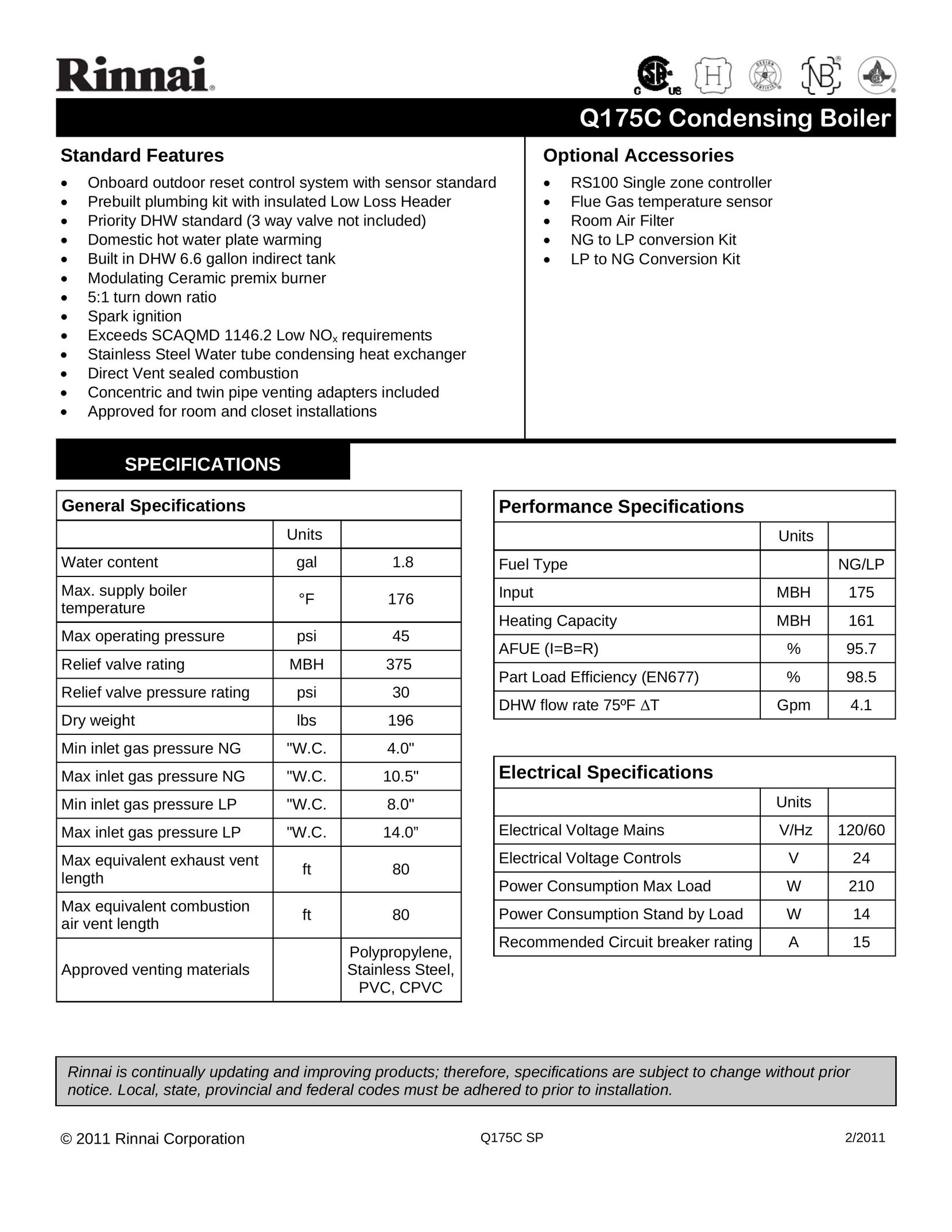 Rinnai Q175C Boiler User Manual