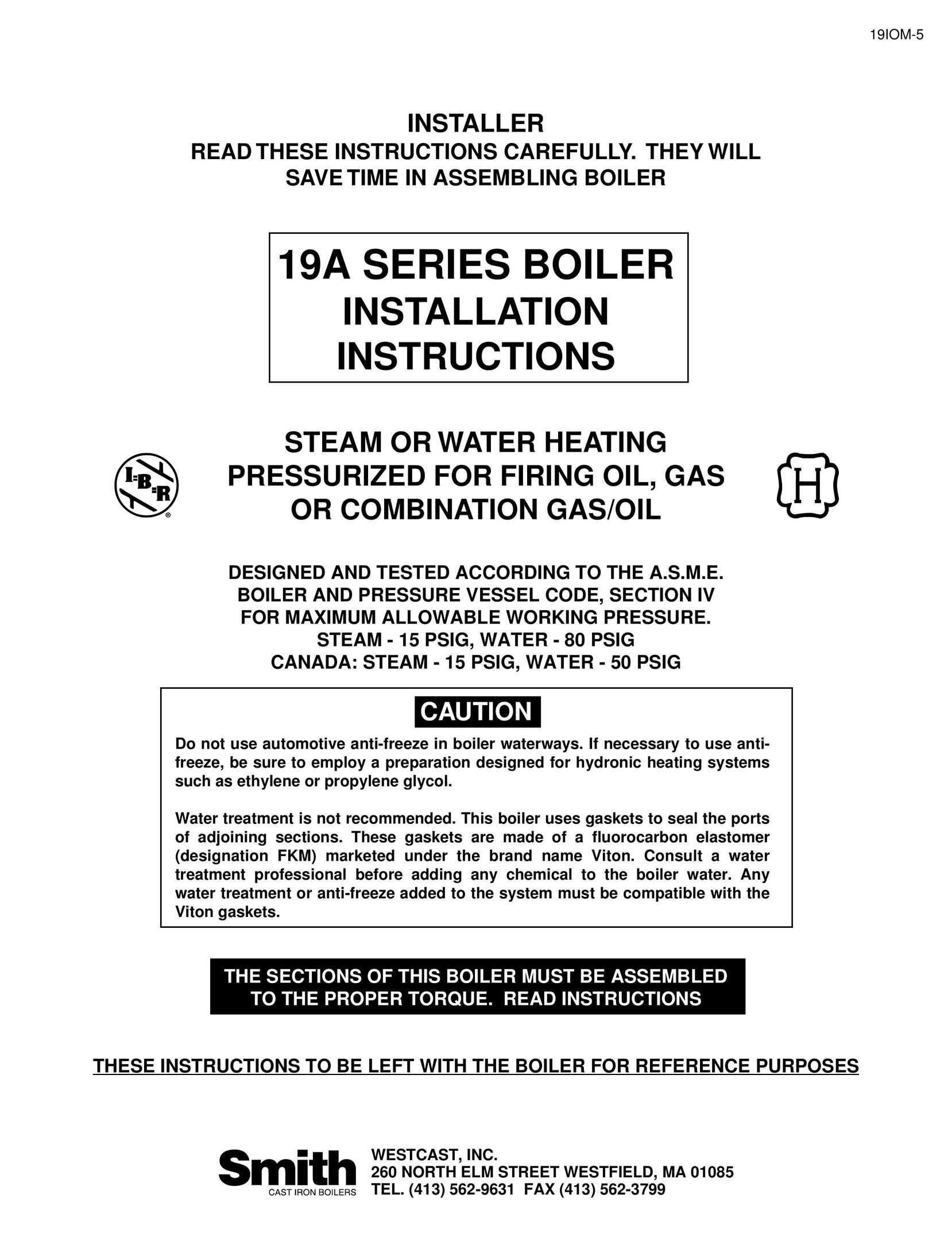 Smith Cast Iron Boilers 19A SERIES Boiler User Manual
