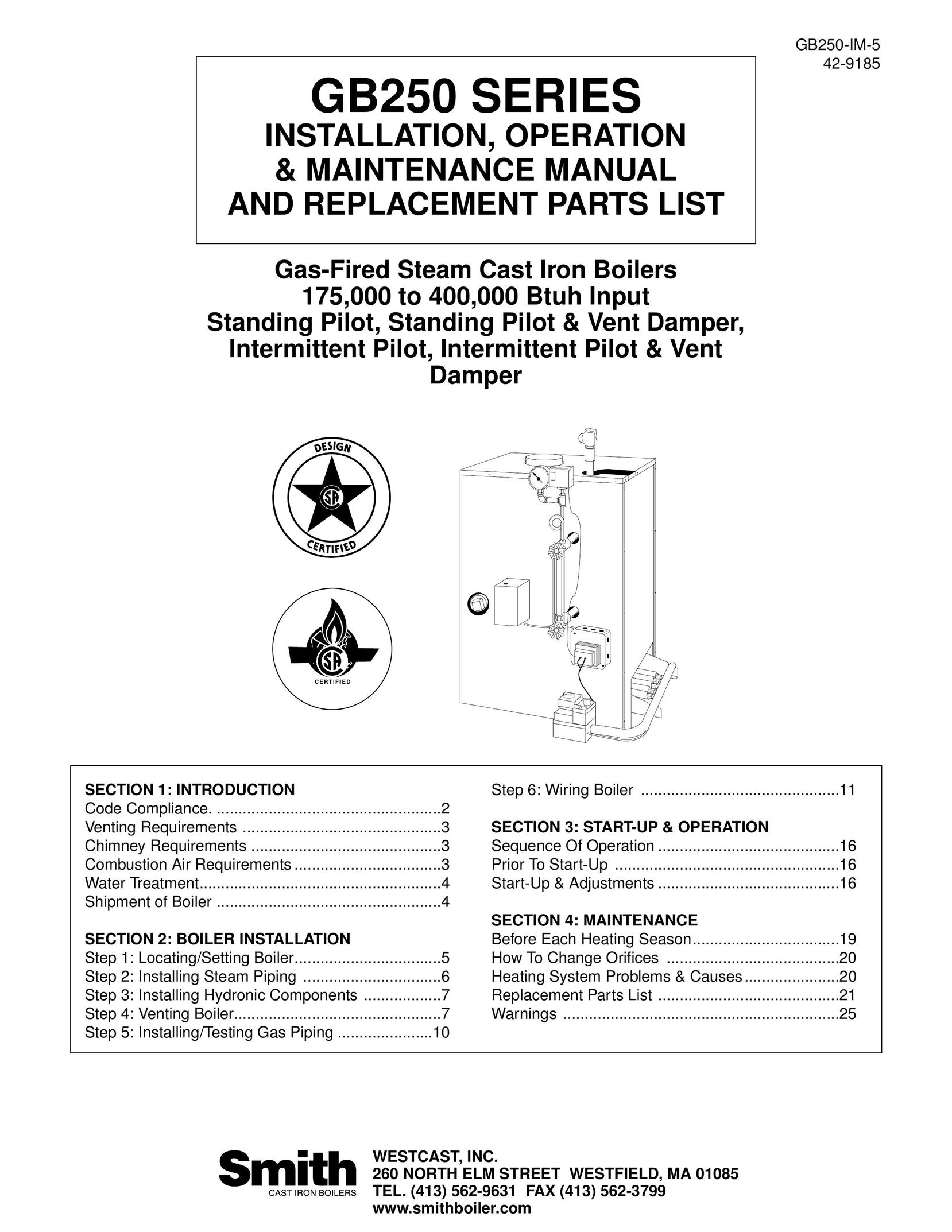 Smith Cast Iron Boilers GB250 SERIES Boiler User Manual