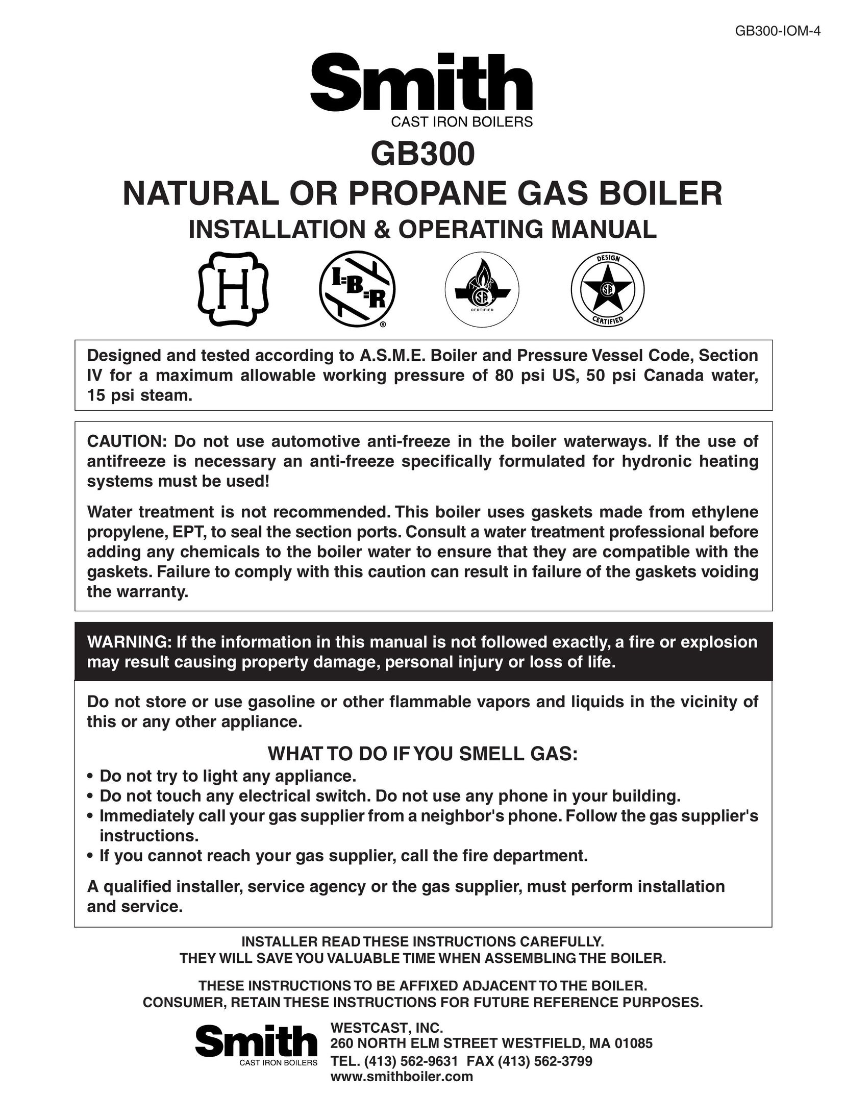 Smith Cast Iron Boilers GB300 Boiler User Manual