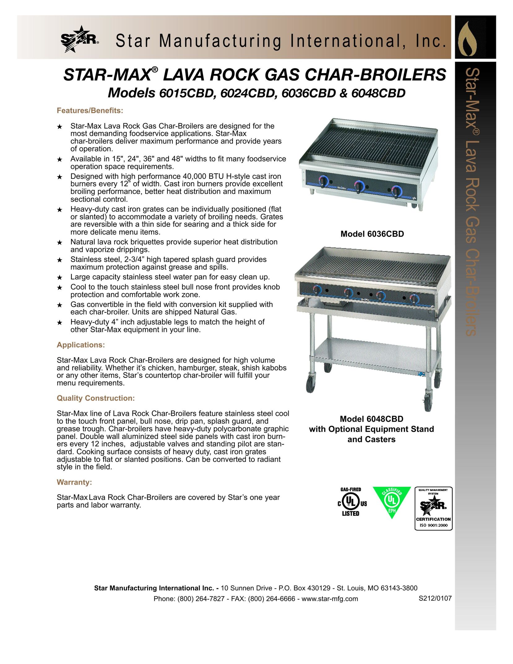 Star Manufacturing 6015CBD Boiler User Manual