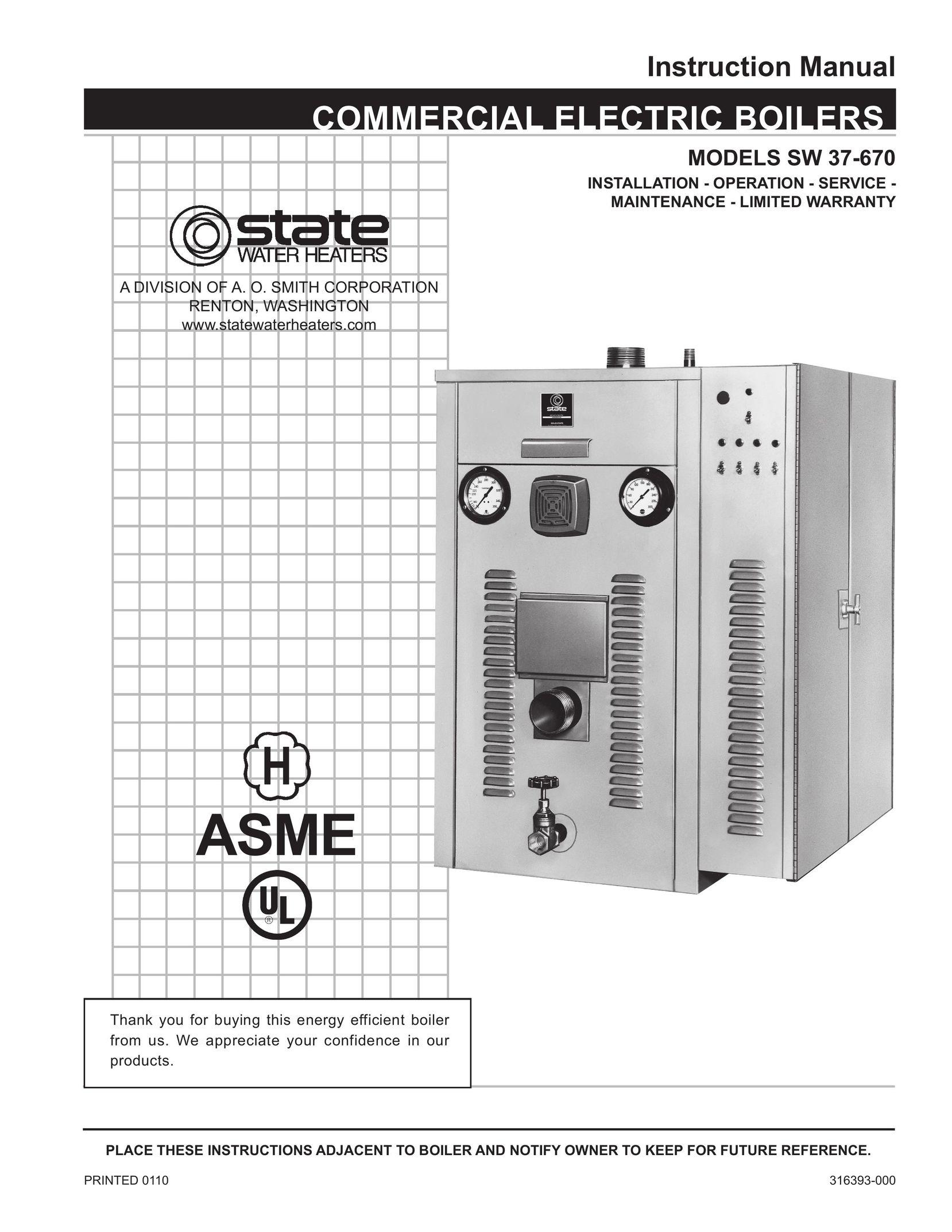State Industries SW 37-670 Boiler User Manual