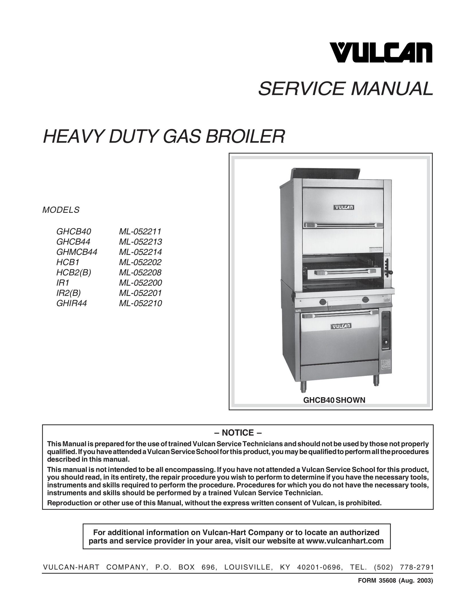 Vulcan-Hart ML-052211 Boiler User Manual