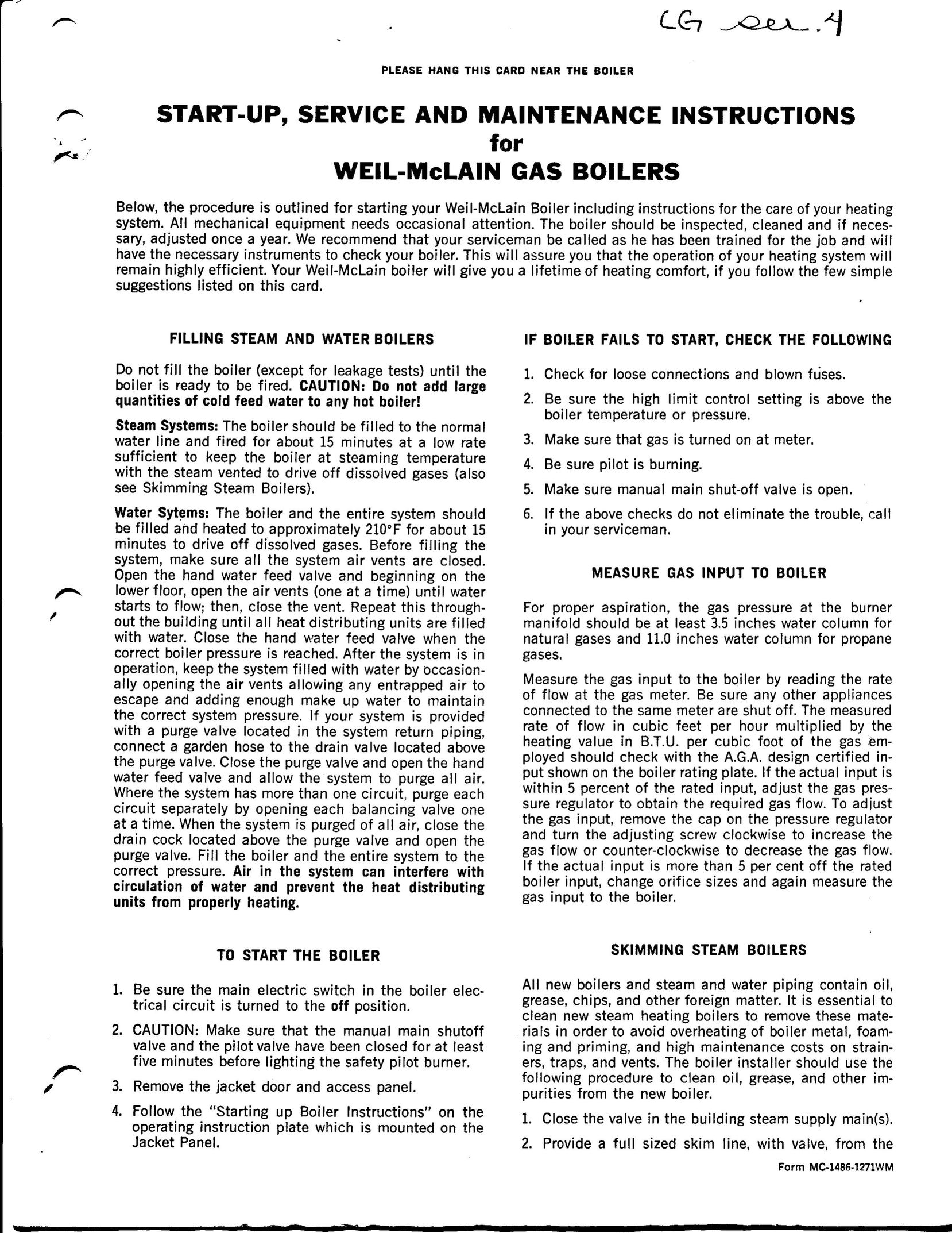Weil-McLain CG Series 10 Boiler User Manual
