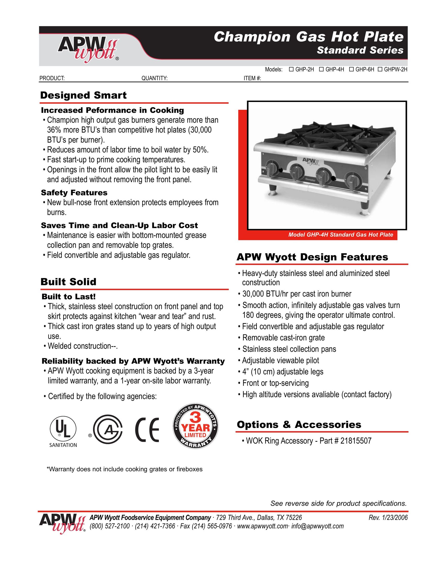 APW GHP-2H Burner User Manual