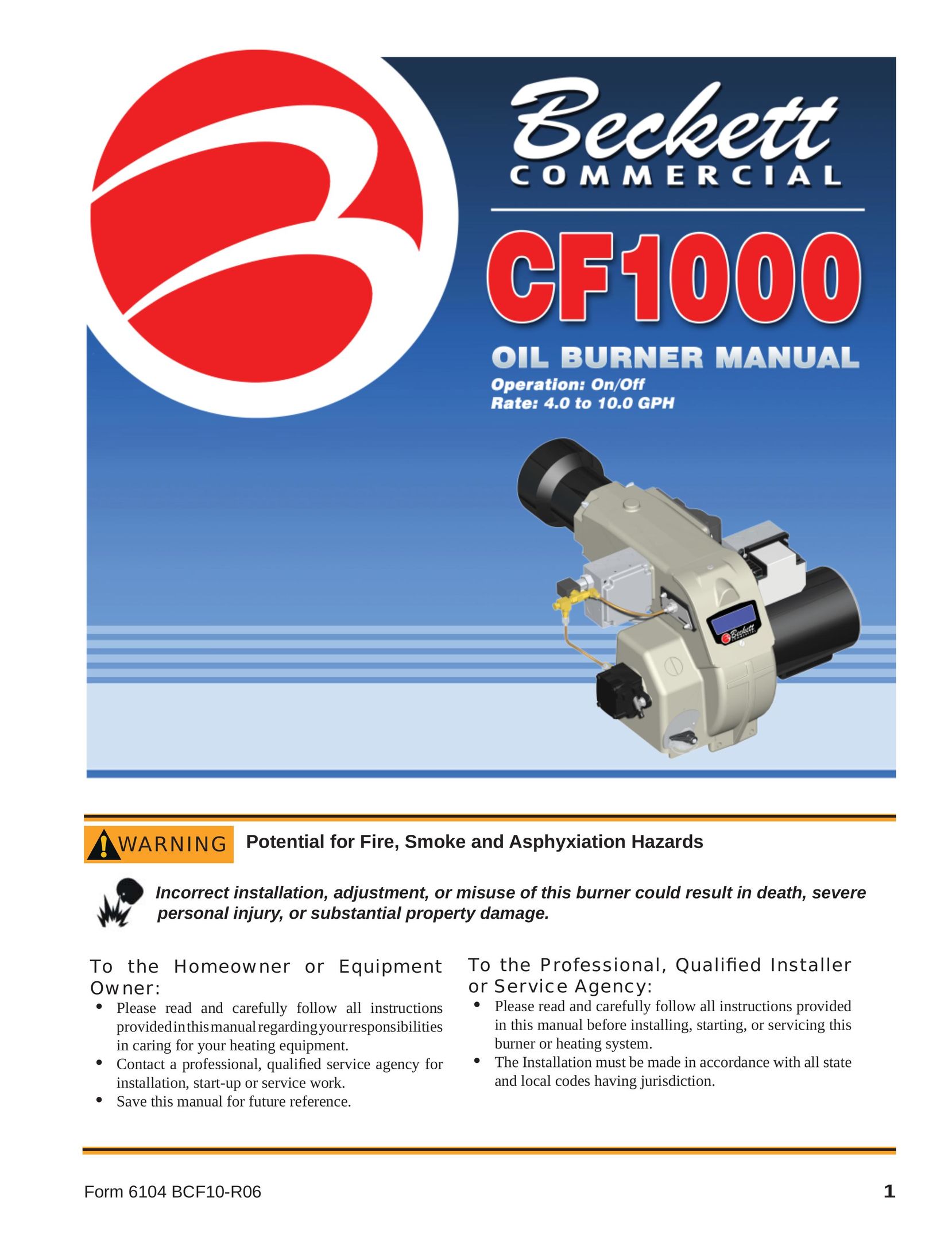 Beckett CF1000 Burner User Manual