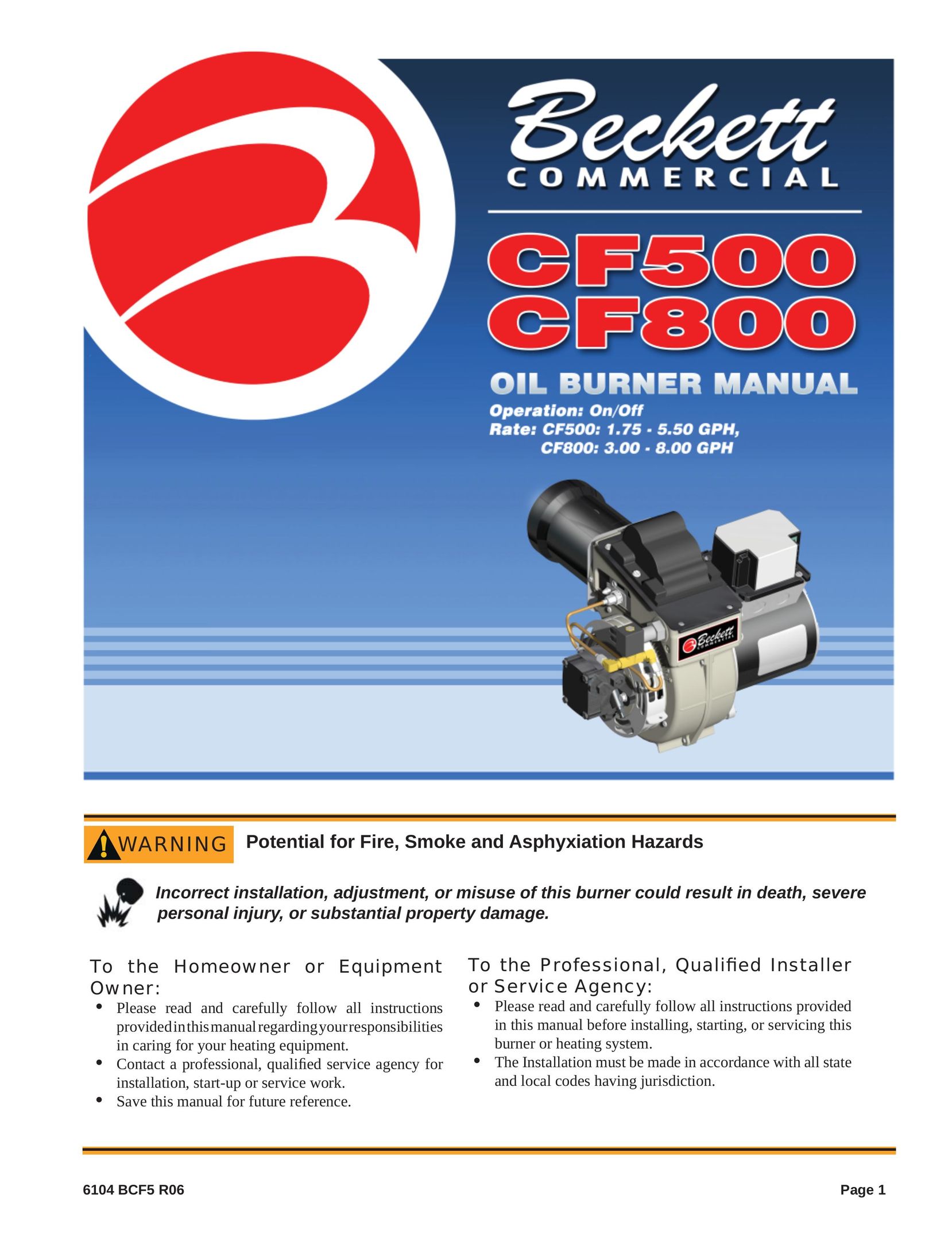 Beckett CF500 Burner User Manual