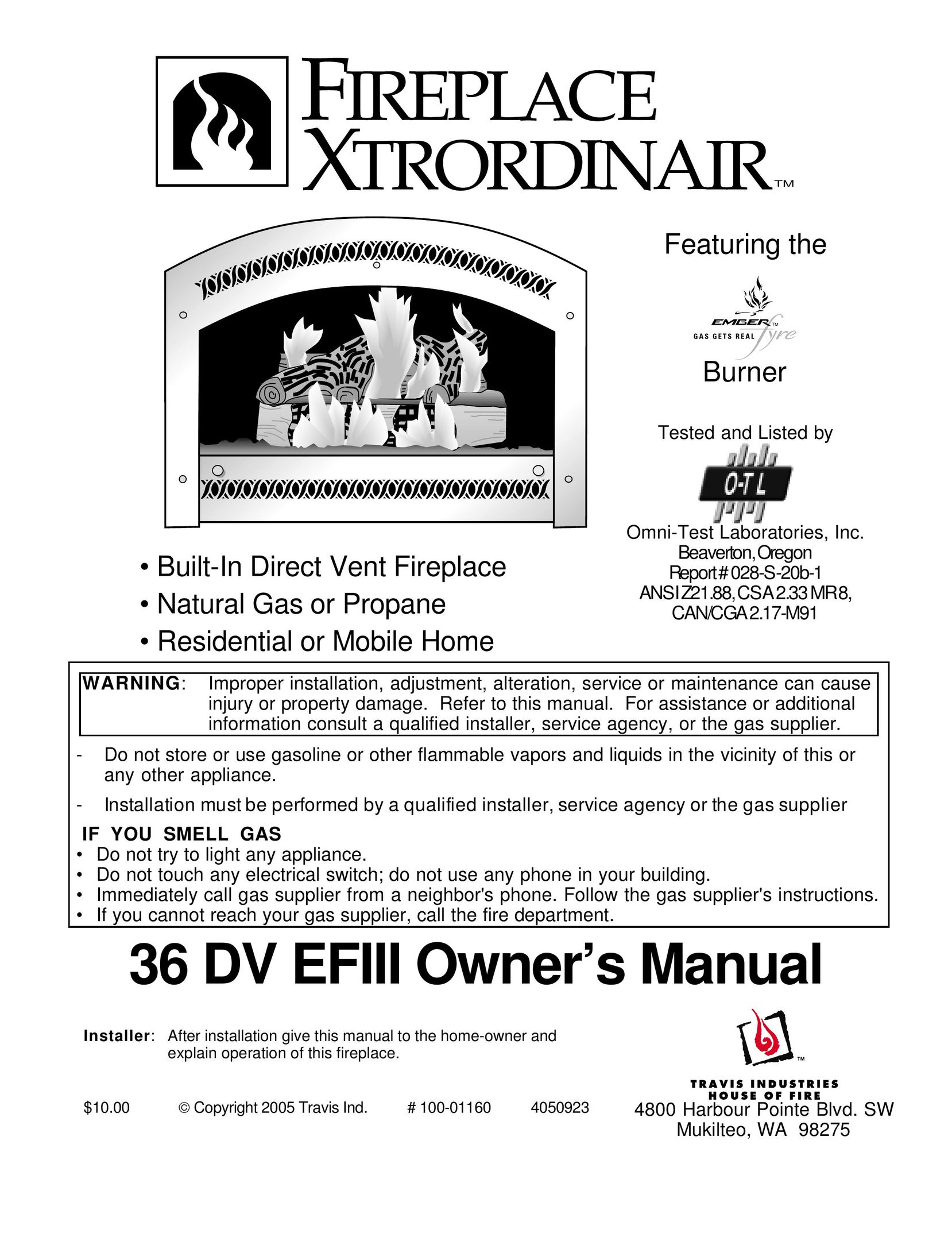 FireplaceXtrordinair 36 DV EFIII Burner User Manual