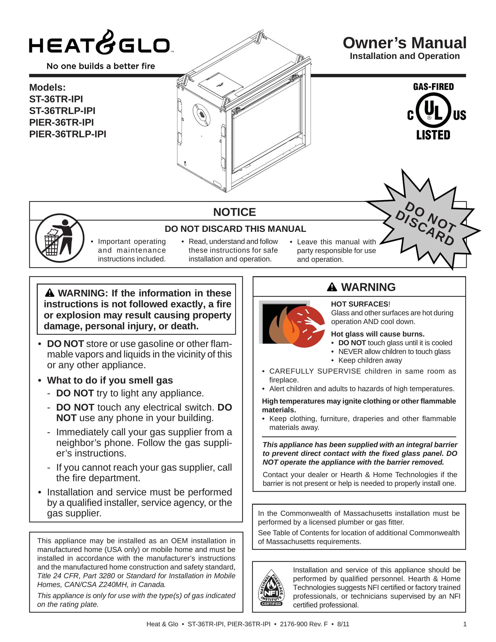 Heat & Glo LifeStyle PIER-36TR-IPI Burner User Manual
