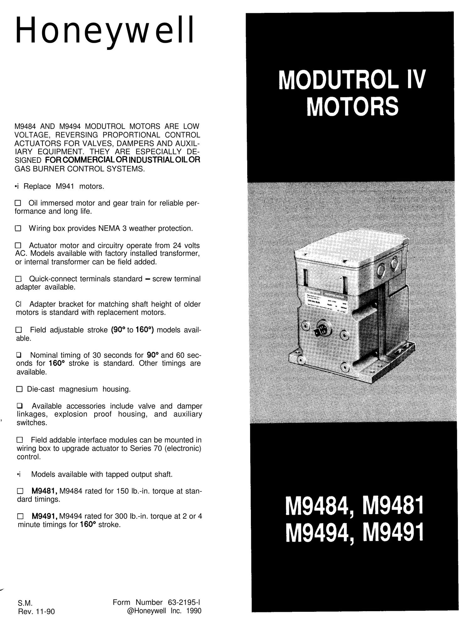 Honeywell M9481 Burner User Manual