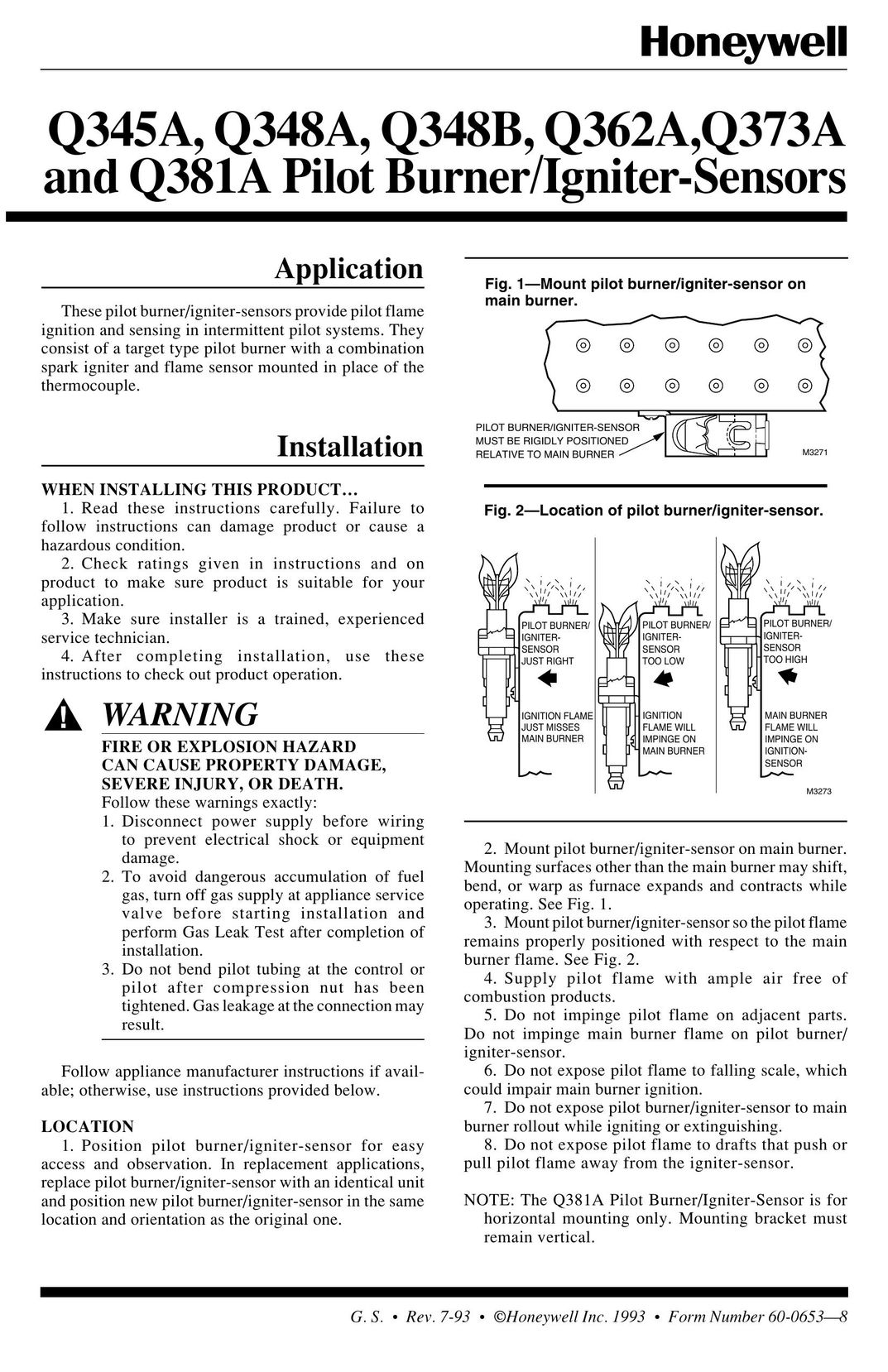 Honeywell Q362A Burner User Manual