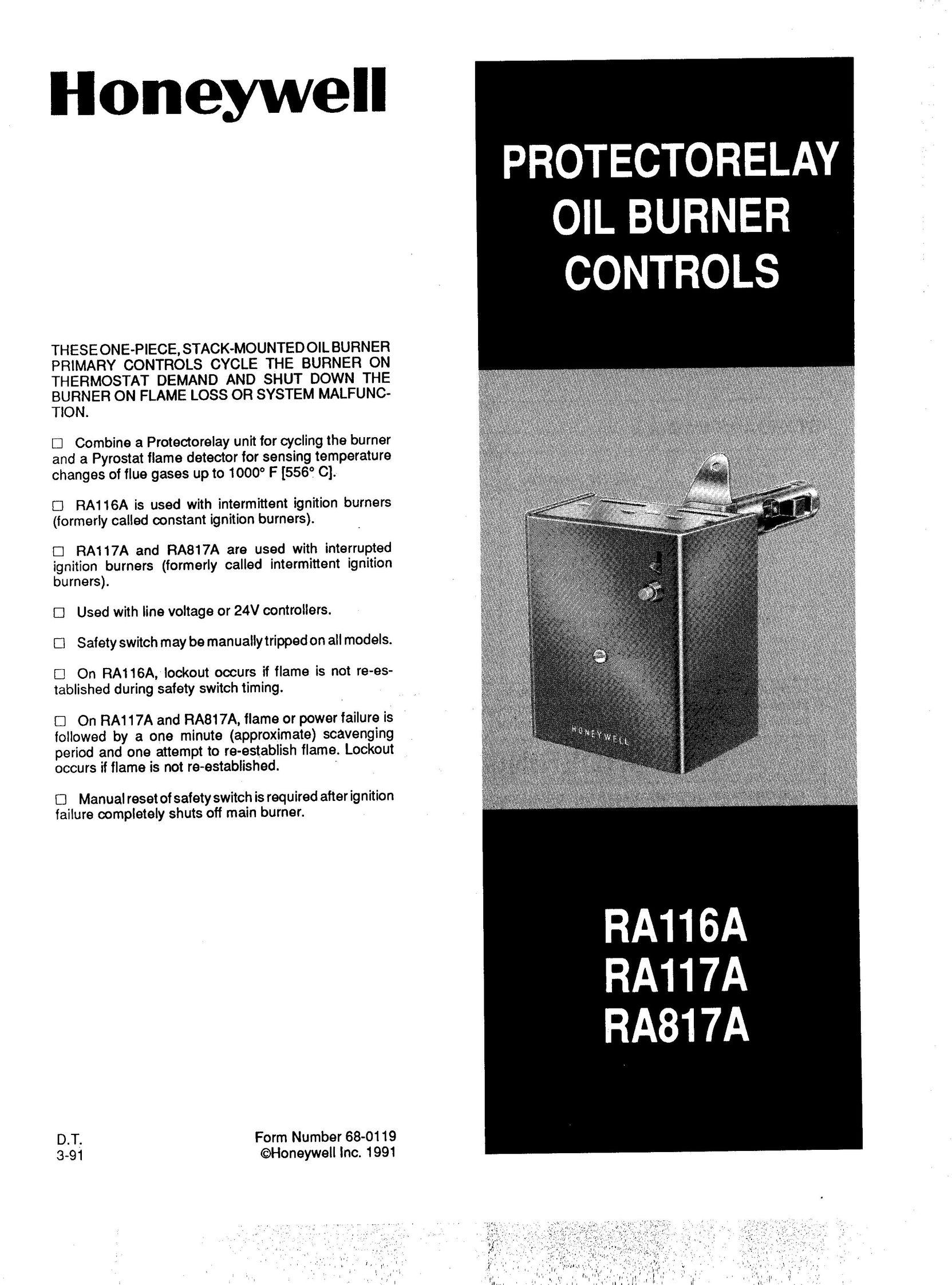 Honeywell RA116A Burner User Manual