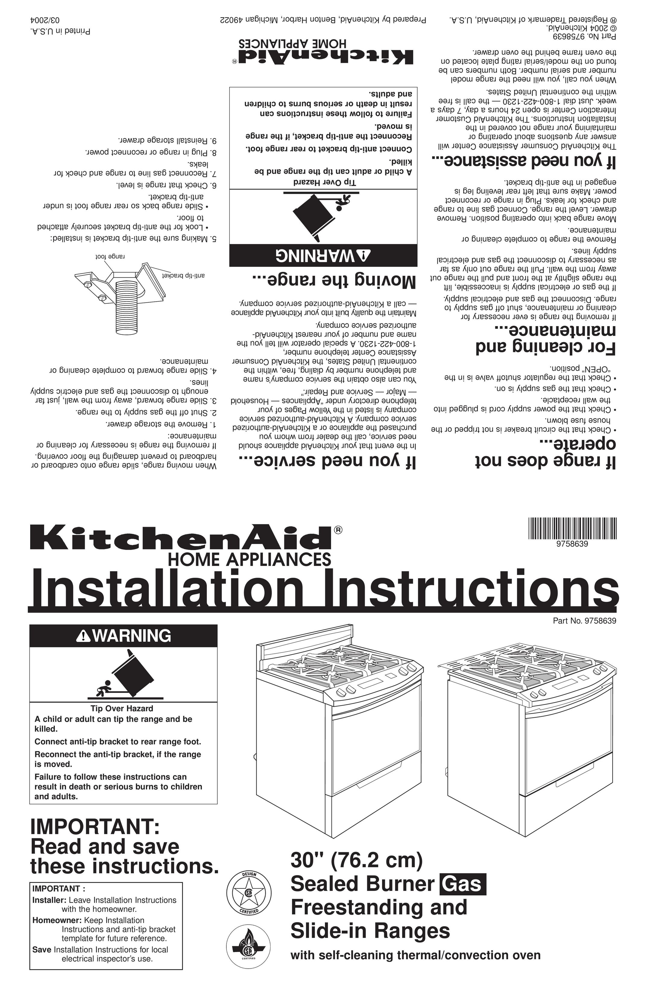 KitchenAid 30" (76.2 cm) Burner User Manual