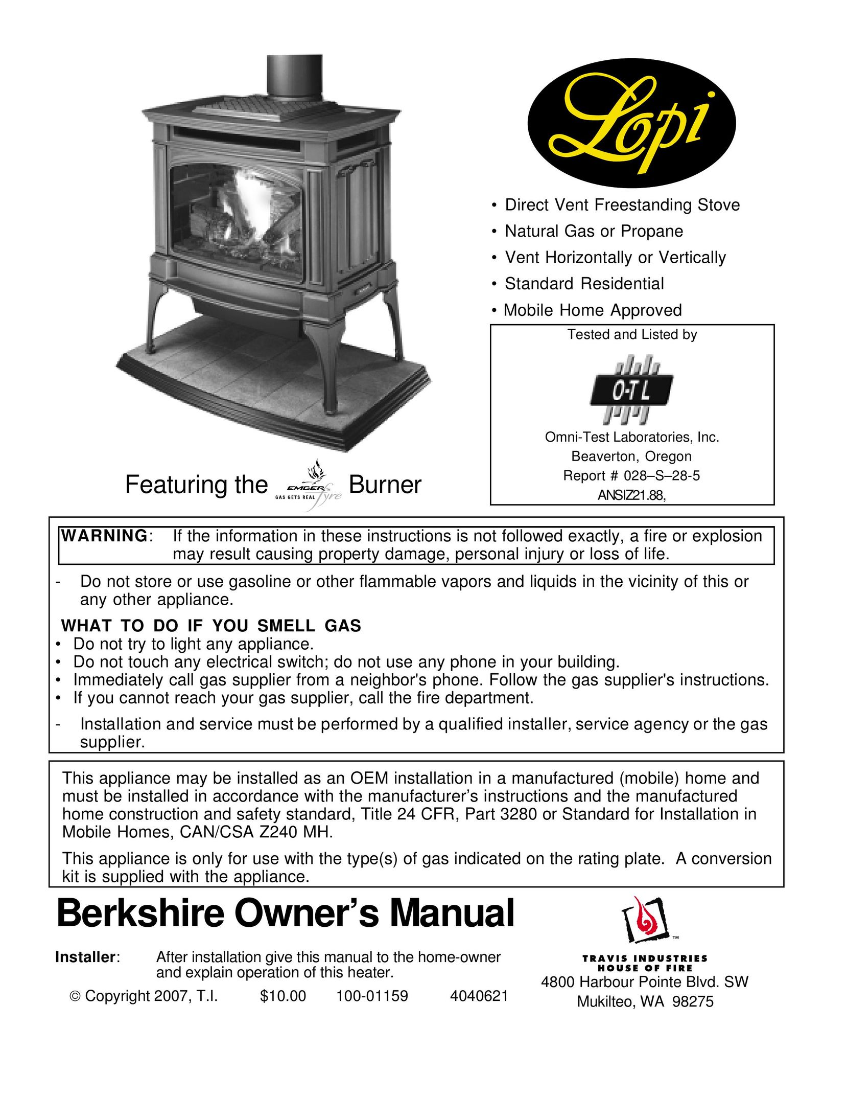 Lopi Burner Burner User Manual