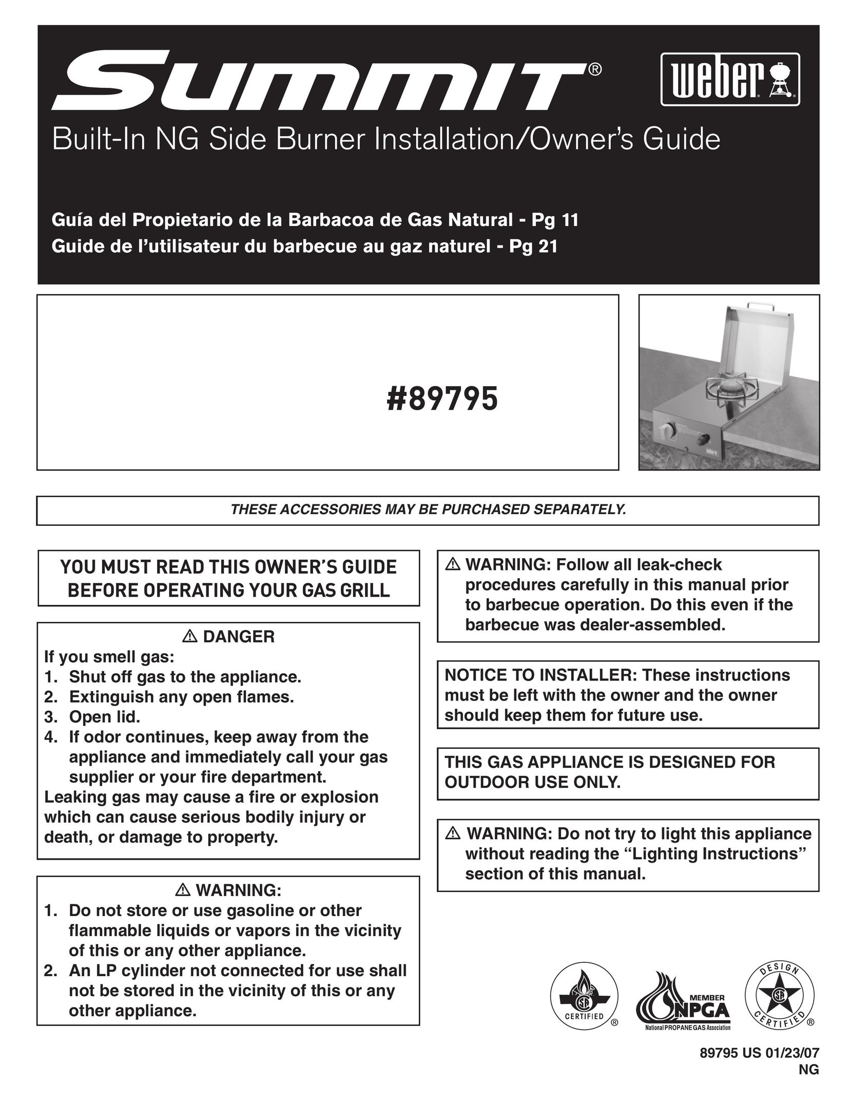 Summit 89795 Burner User Manual