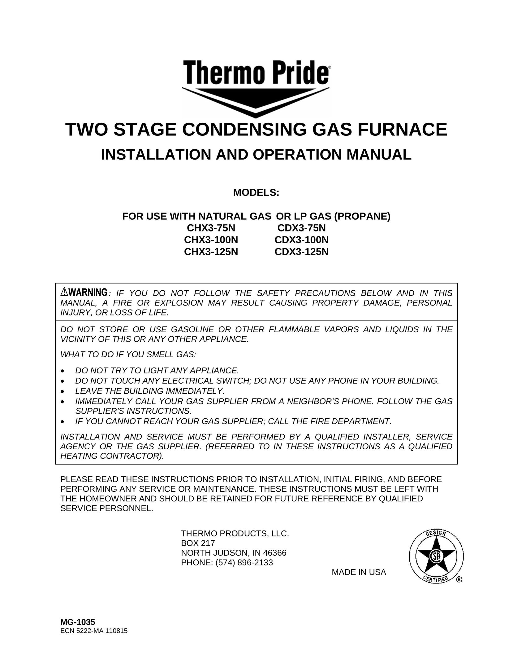 Thermo Products 125n Burner User Manual