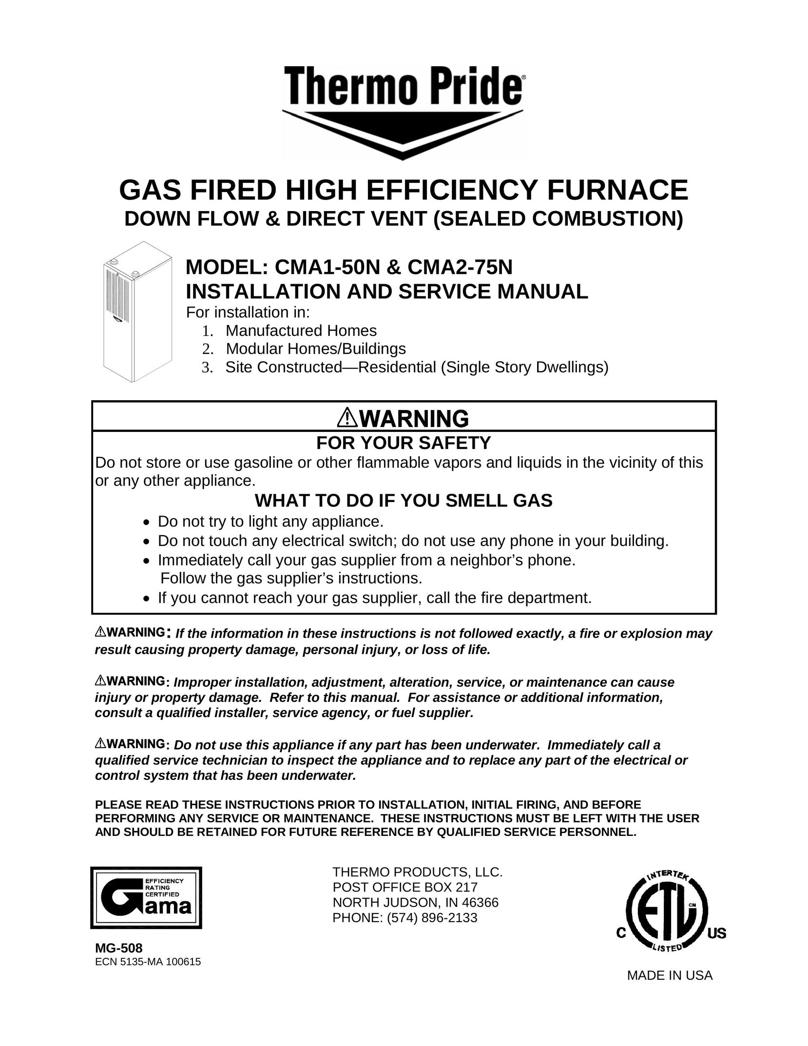 Thermo Products CMA1-50N Burner User Manual