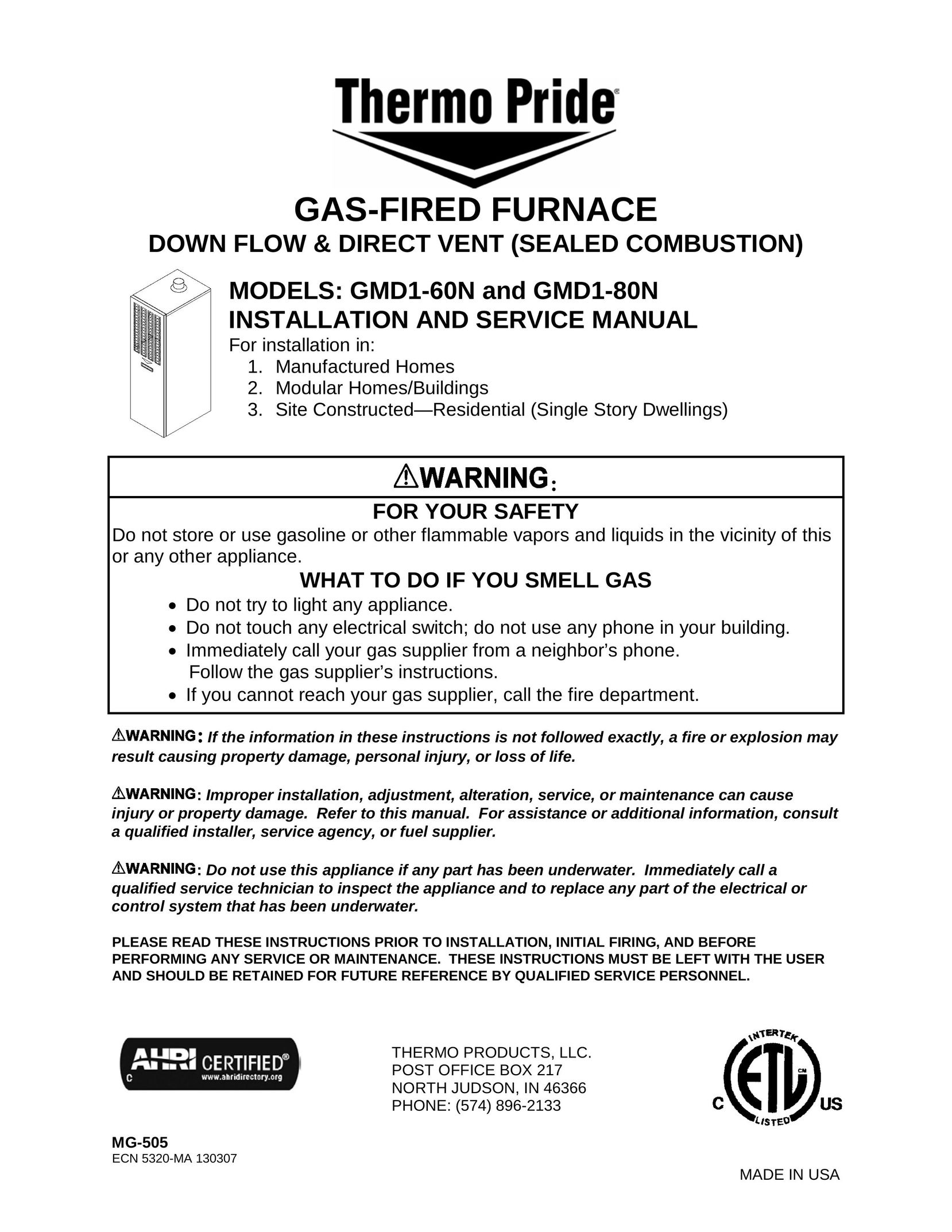 Thermo Products GMD1-60N Burner User Manual