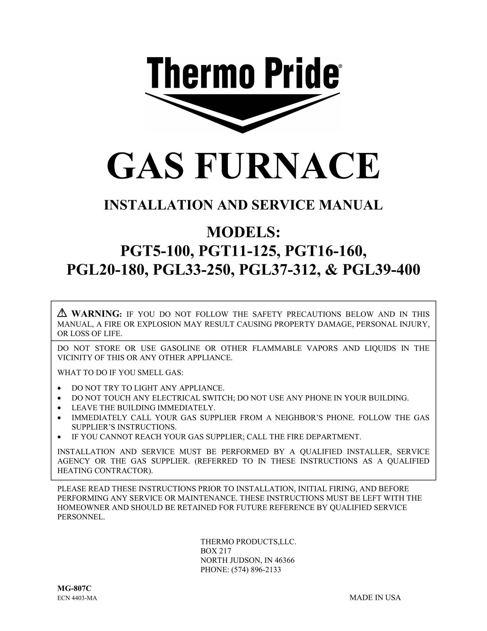 Thermo Products PGT11-125 Burner User Manual