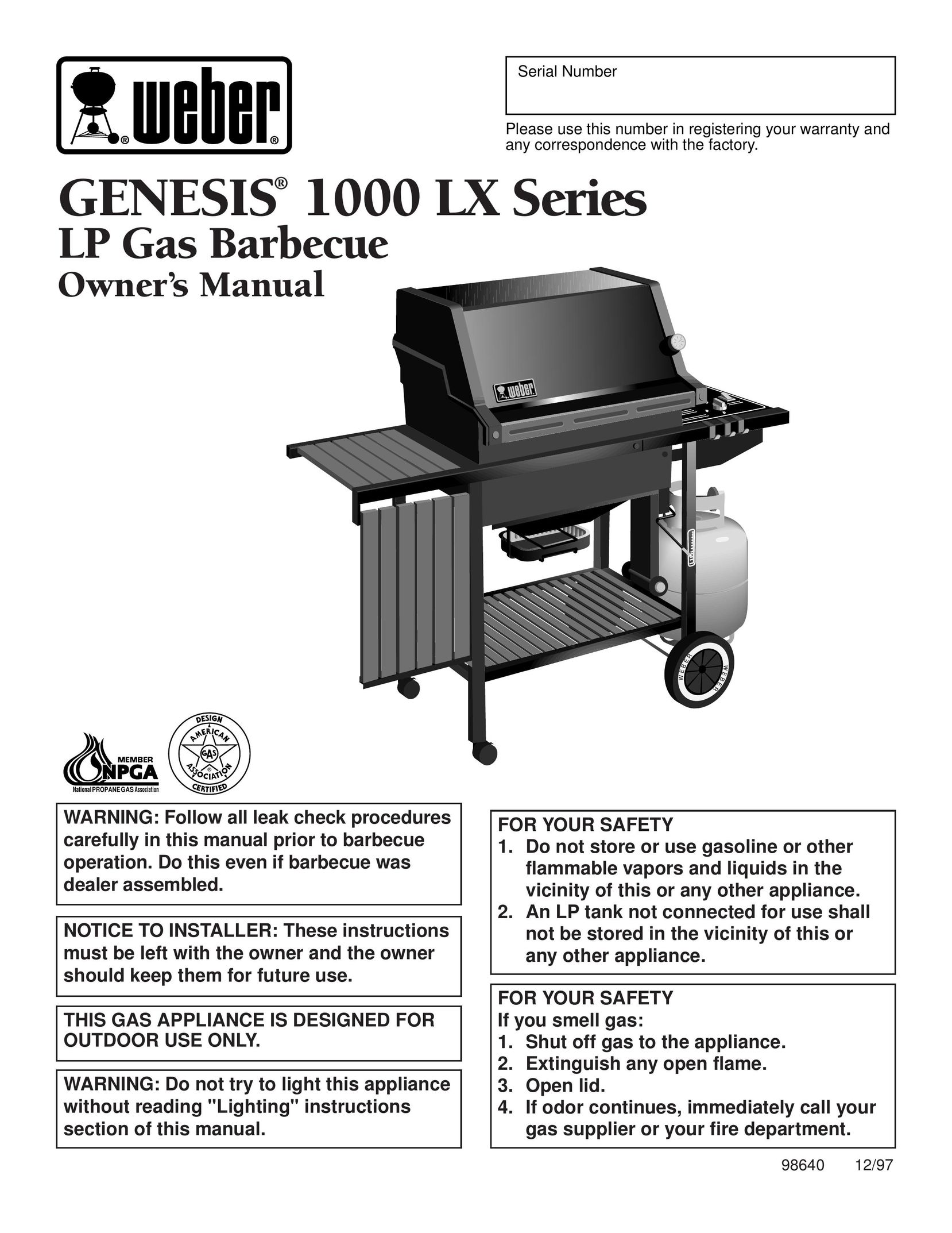 Weber 1000 LX Series Burner User Manual