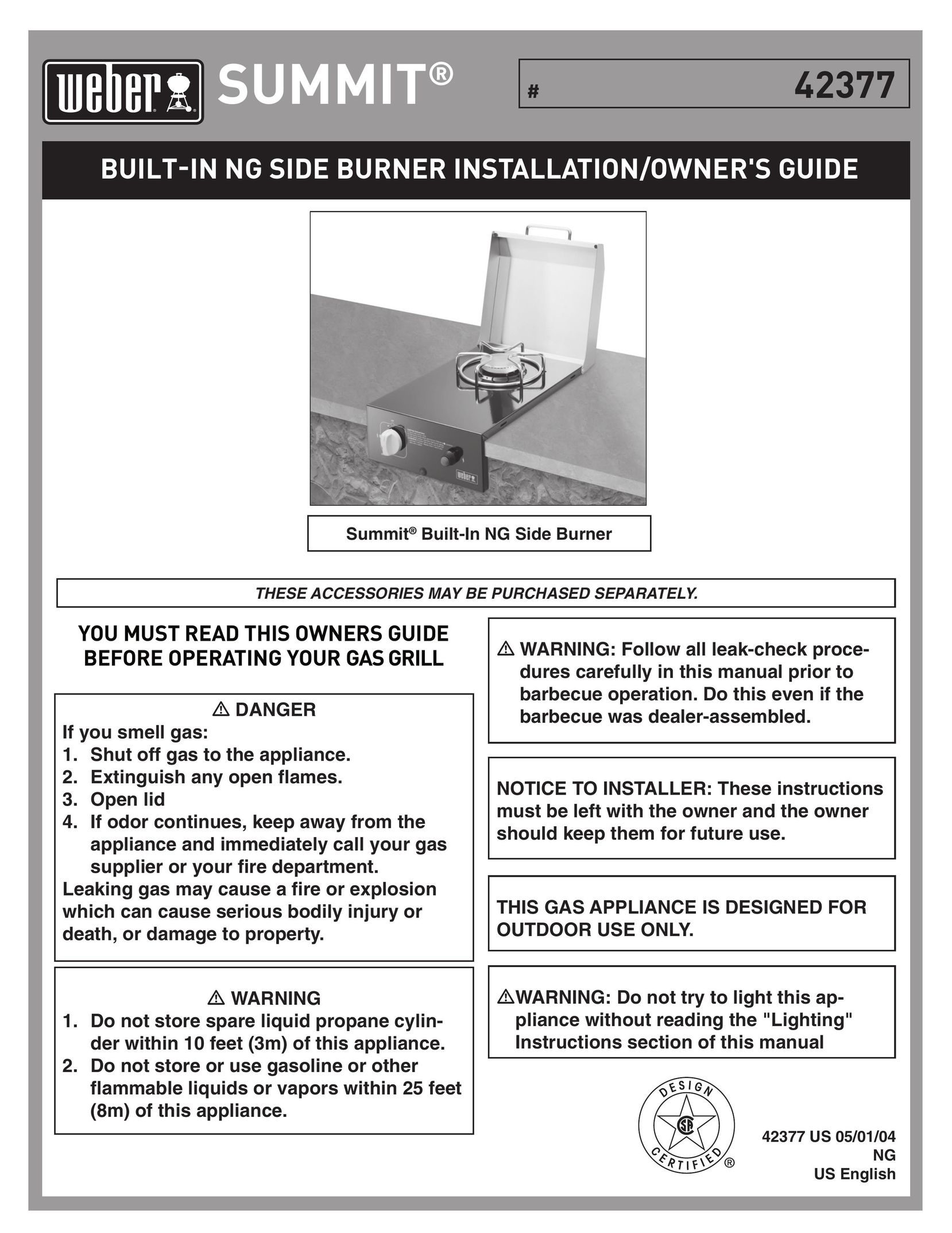 Weber 42377 Burner User Manual