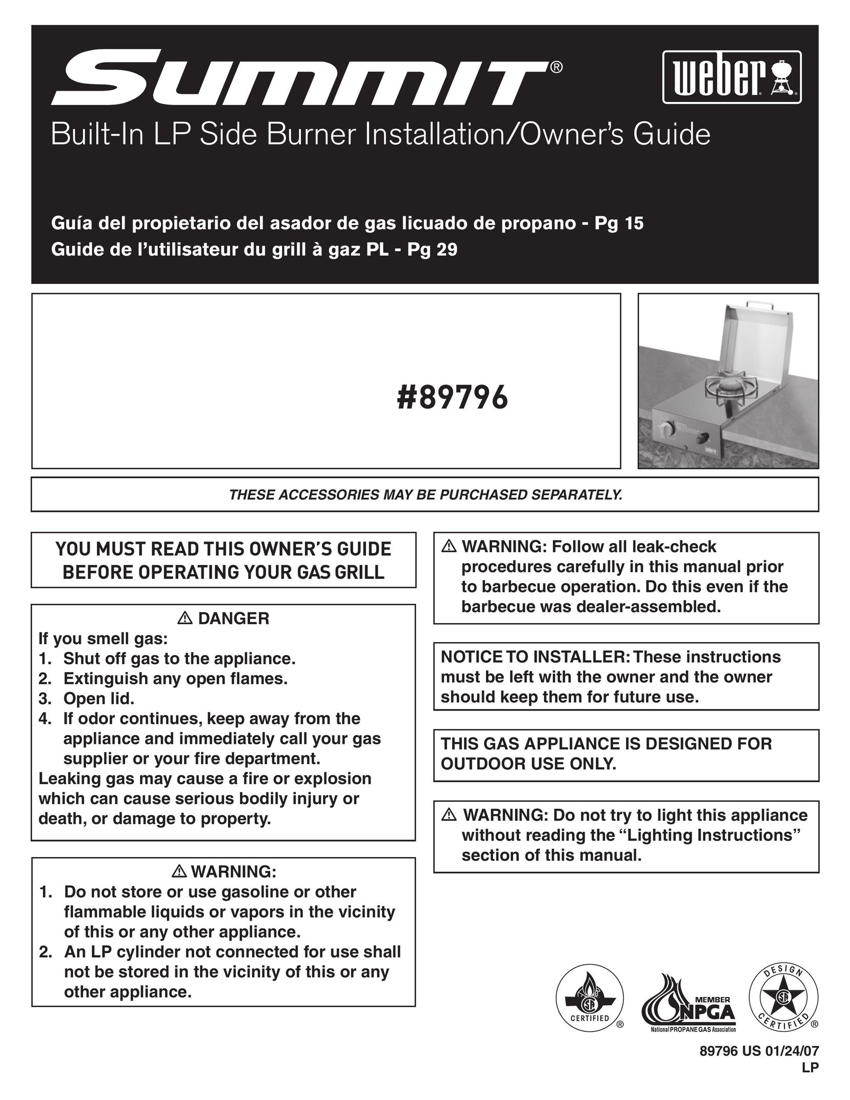 Weber 89796 Burner User Manual