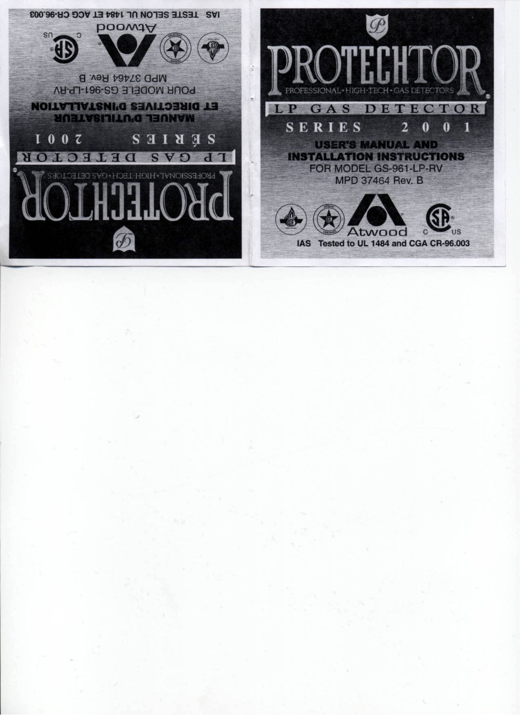 Atwood Mobile Products GS-961-LP-RV Carbon Monoxide Alarm User Manual