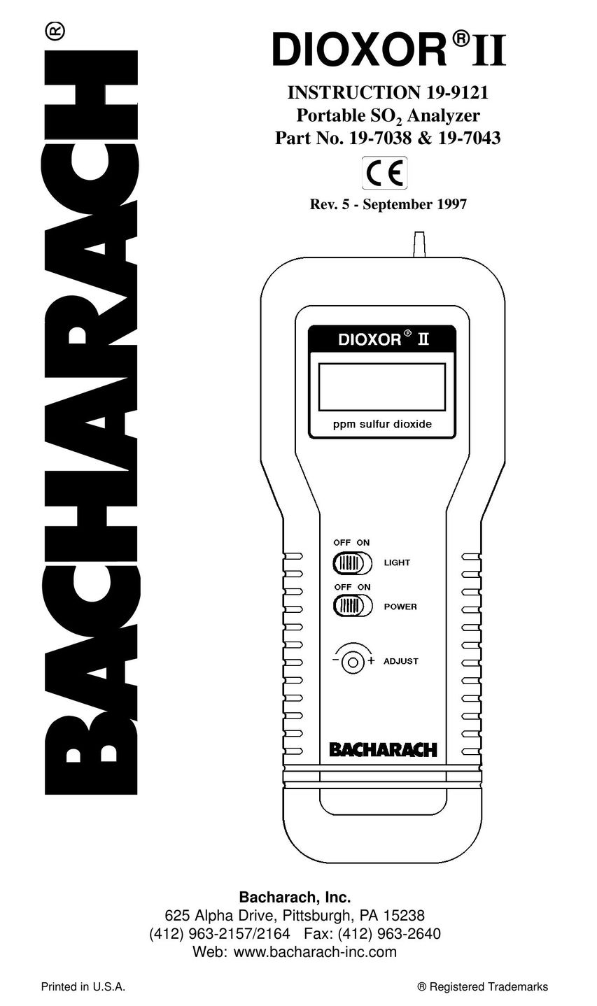 Bacharach 19-7038 Carbon Monoxide Alarm User Manual