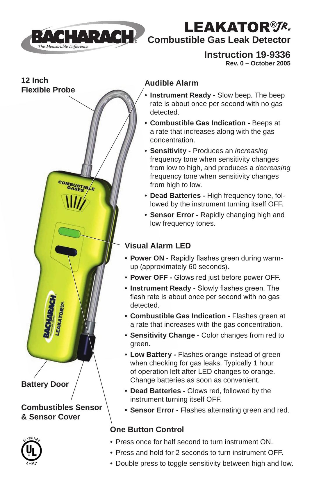 Bacharach 19-9336 Carbon Monoxide Alarm User Manual
