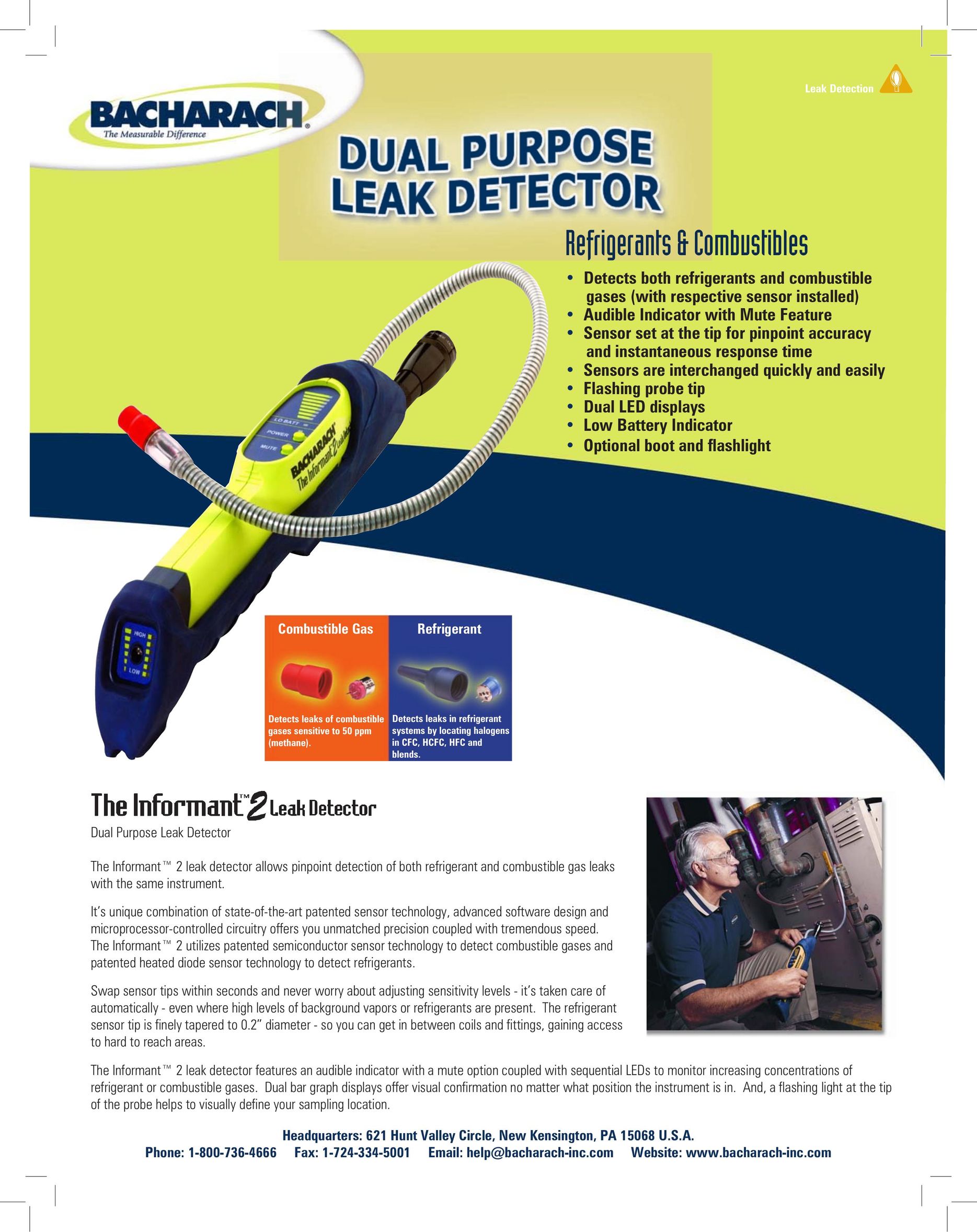 Bacharach Dual Purpose Leak Detector Carbon Monoxide Alarm User Manual