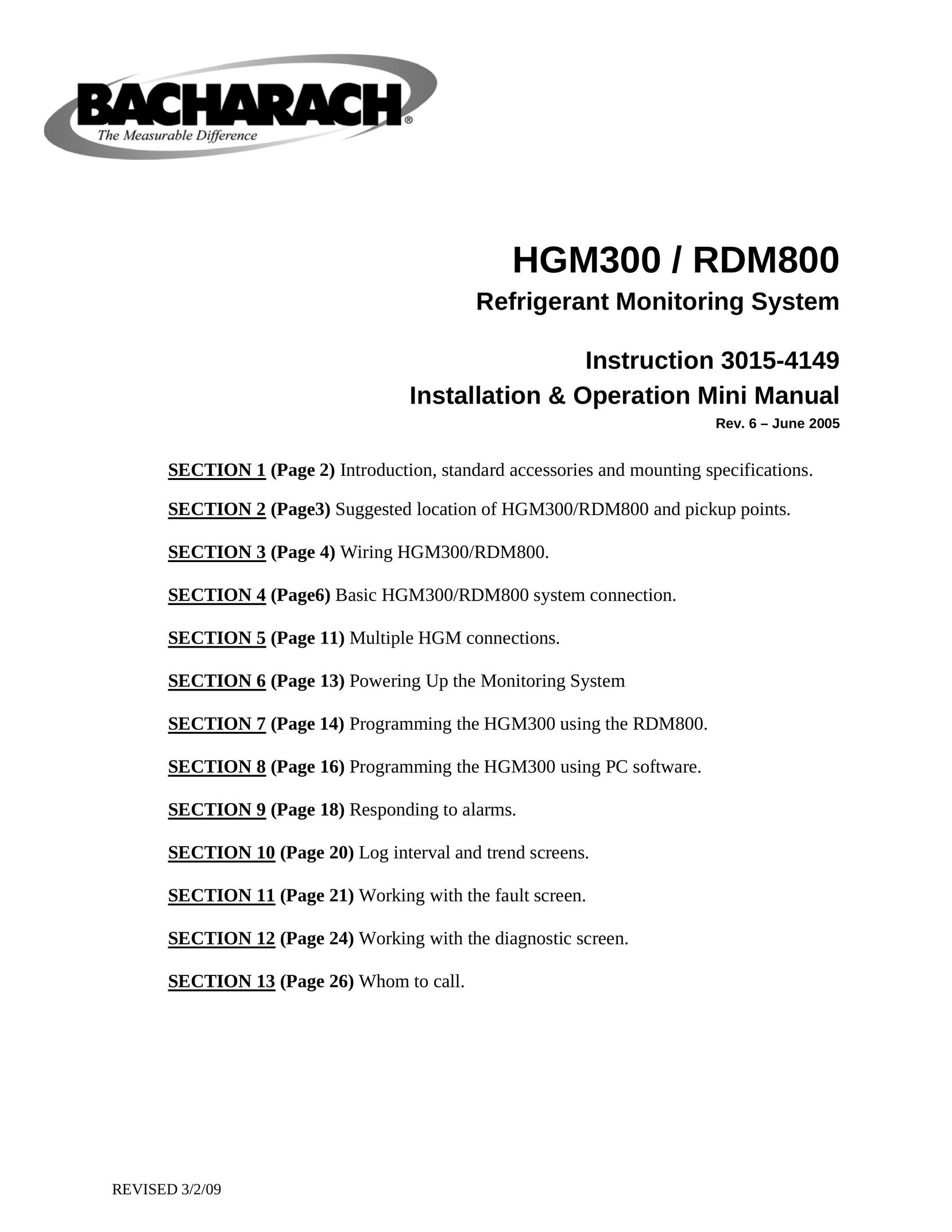 Bacharach HGM300 Carbon Monoxide Alarm User Manual