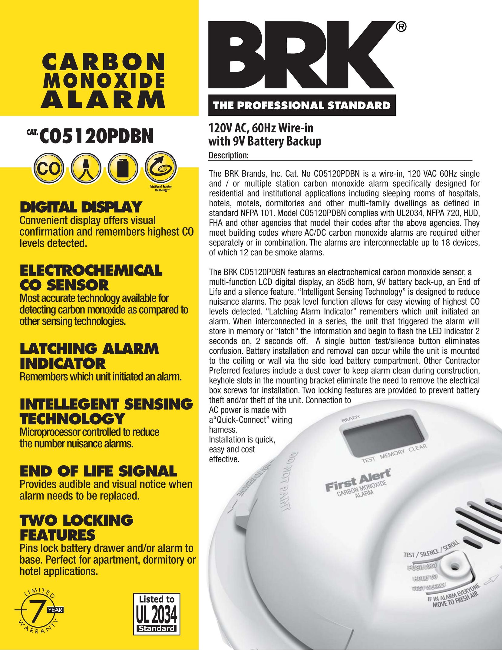BRK electronic C05120PDBN Carbon Monoxide Alarm User Manual