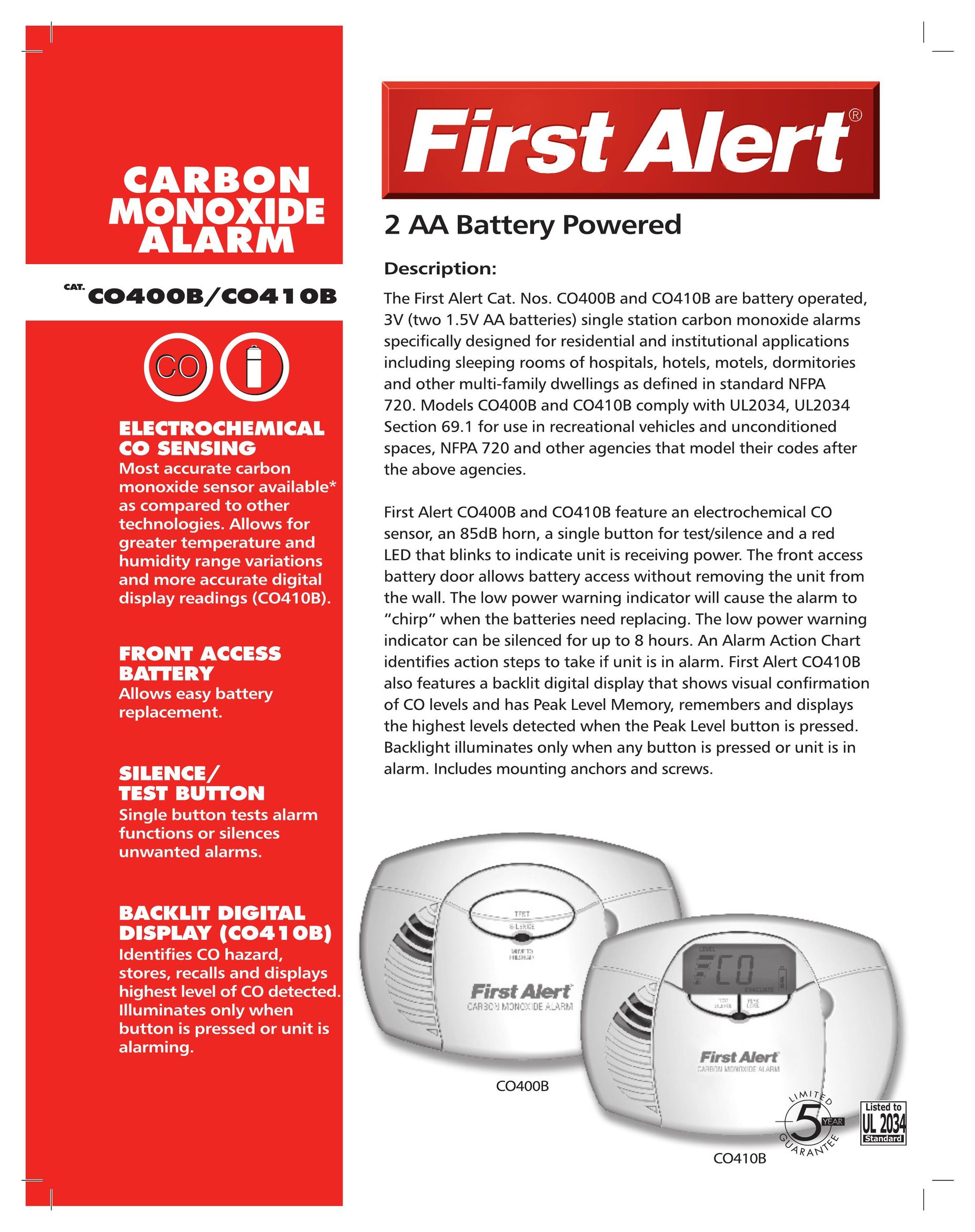 BRK electronic CO400B Carbon Monoxide Alarm User Manual