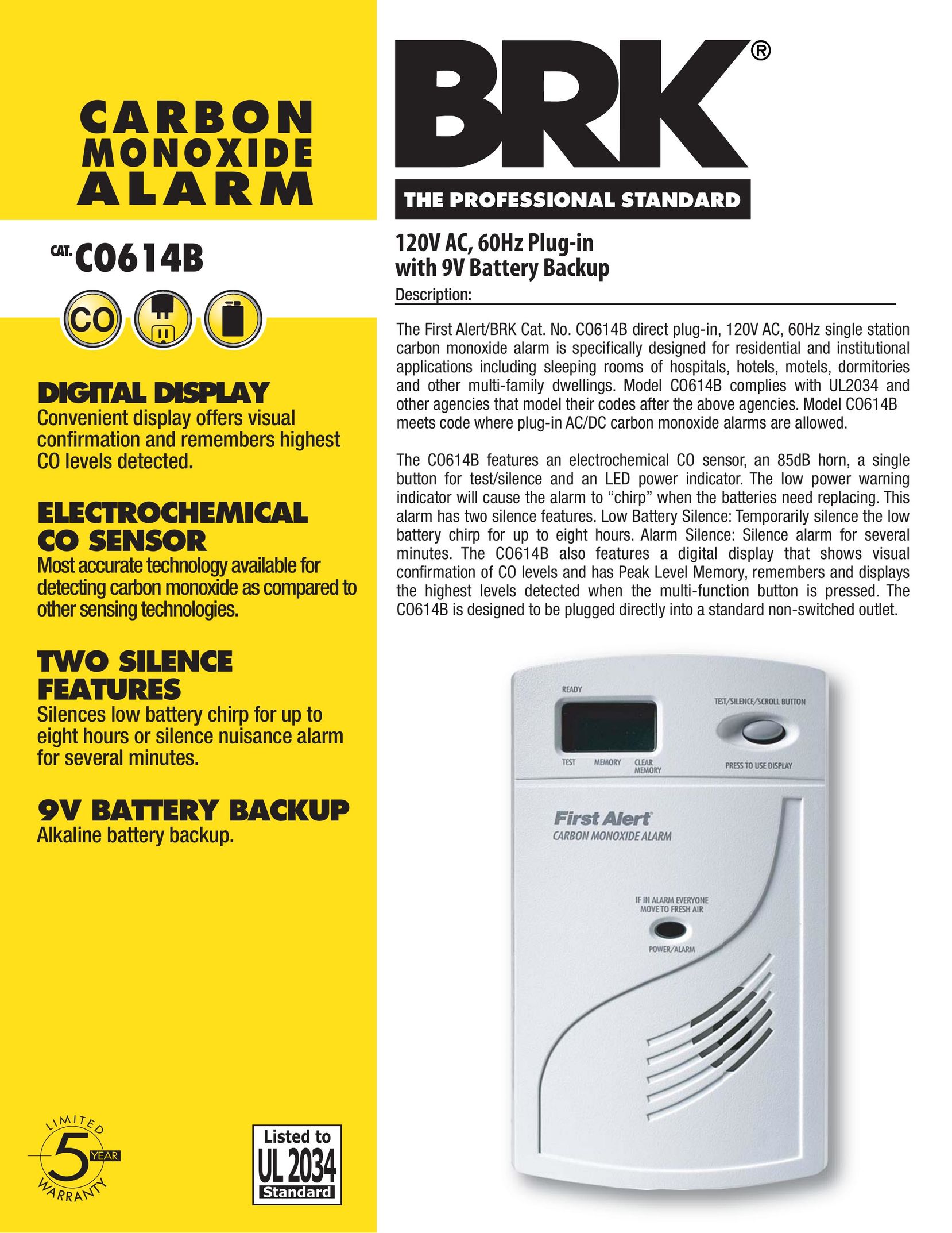 BRK electronic CO614B Carbon Monoxide Alarm User Manual