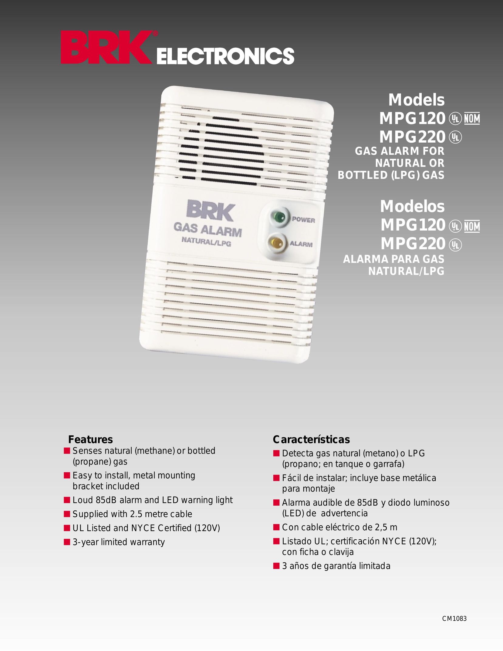 BRK electronic MPG120 Carbon Monoxide Alarm User Manual