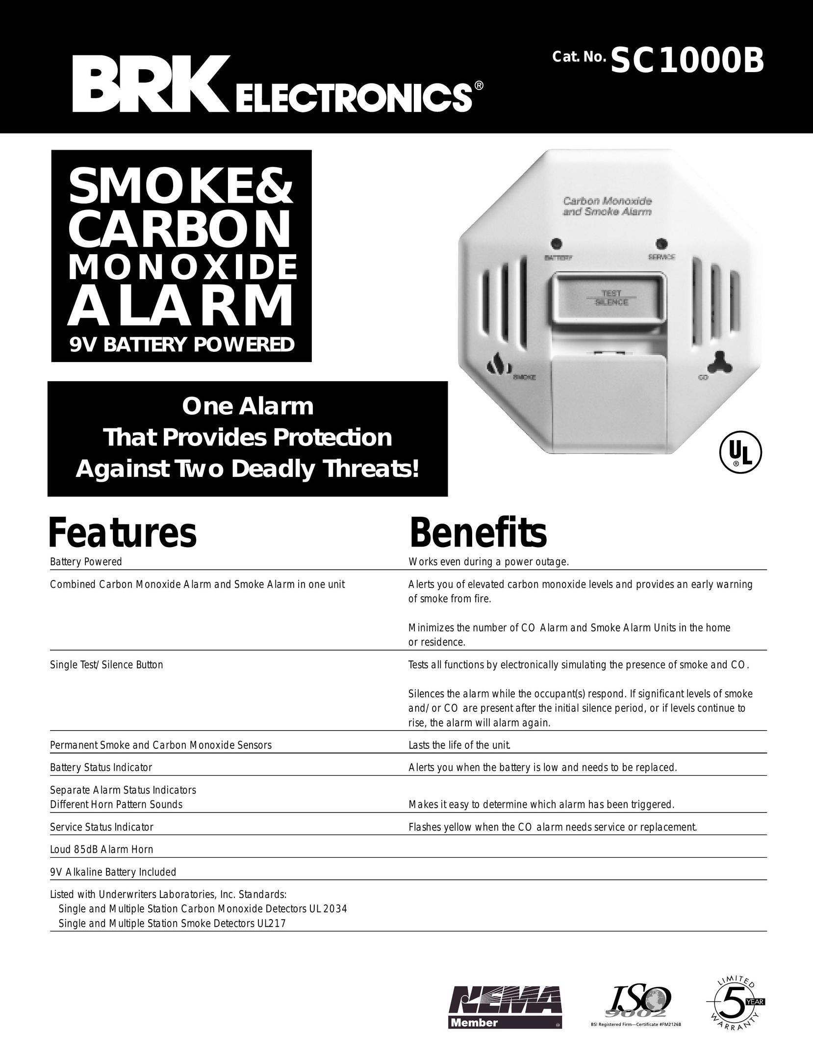 BRK electronic SC1000B Carbon Monoxide Alarm User Manual