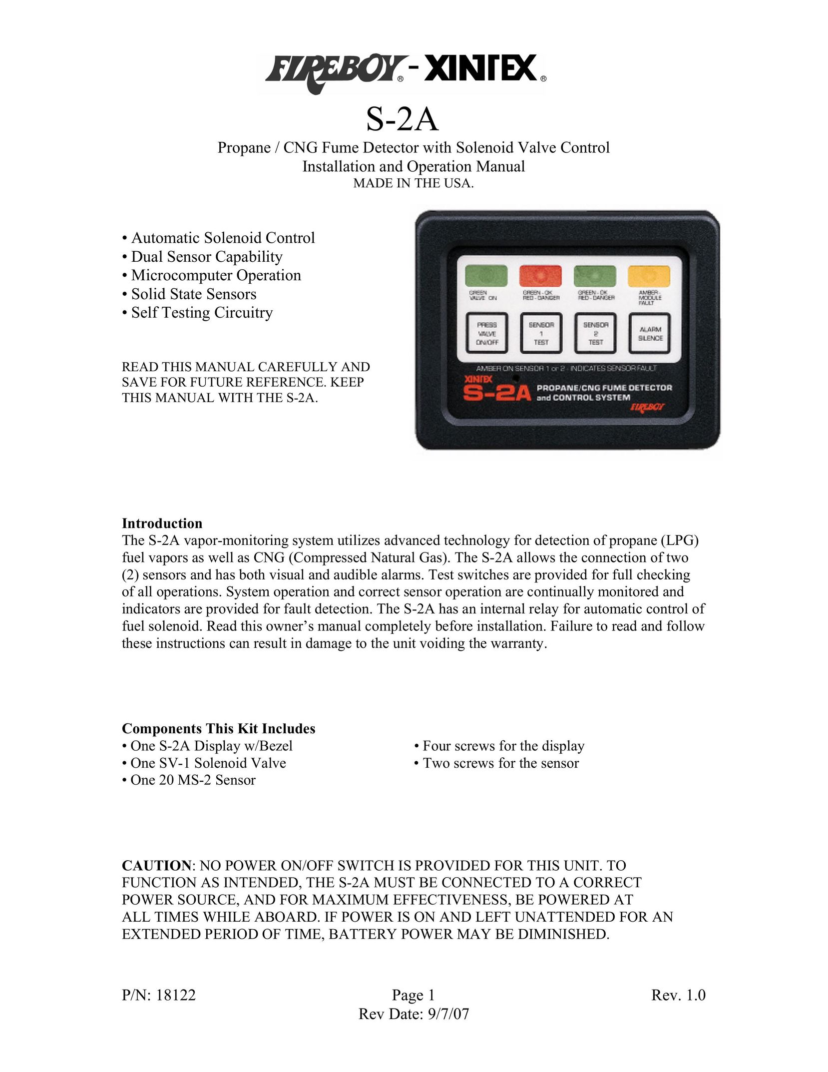 Fireboy- Xintex, LTD S-2A Carbon Monoxide Alarm User Manual