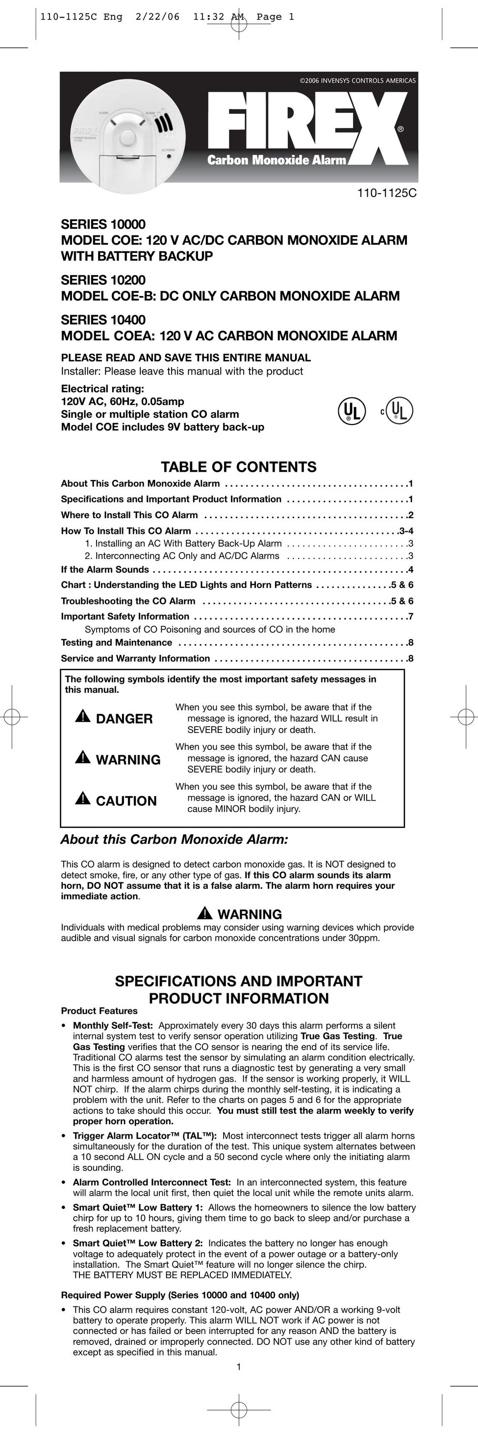 Firex SERIES 10000 Carbon Monoxide Alarm User Manual