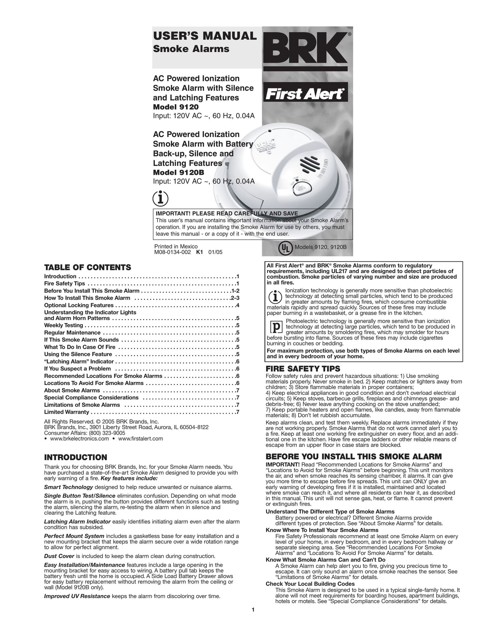 First Alert 9120B Carbon Monoxide Alarm User Manual