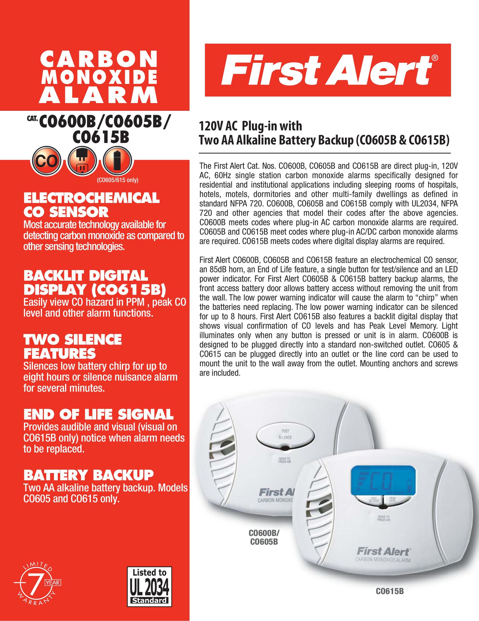 First Alert CO605B Carbon Monoxide Alarm User Manual