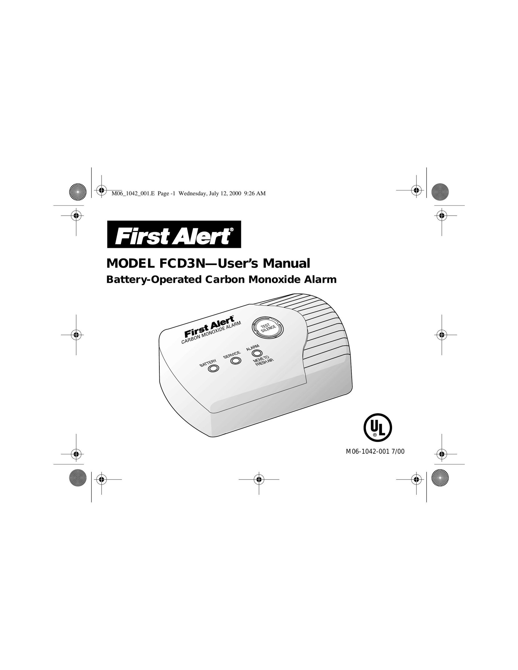 First Alert MODEL FCD3N Carbon Monoxide Alarm User Manual