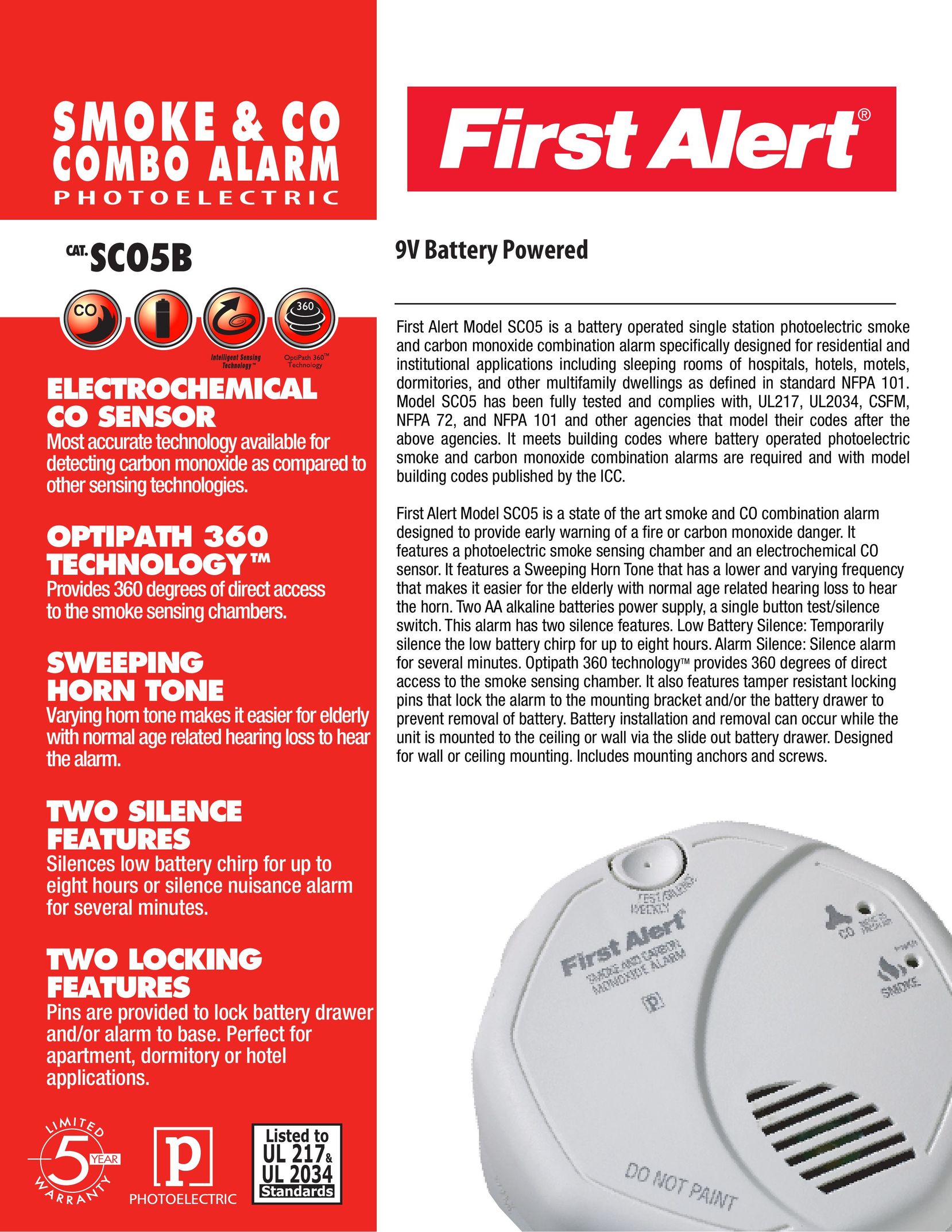 First Alert SC05B Carbon Monoxide Alarm User Manual