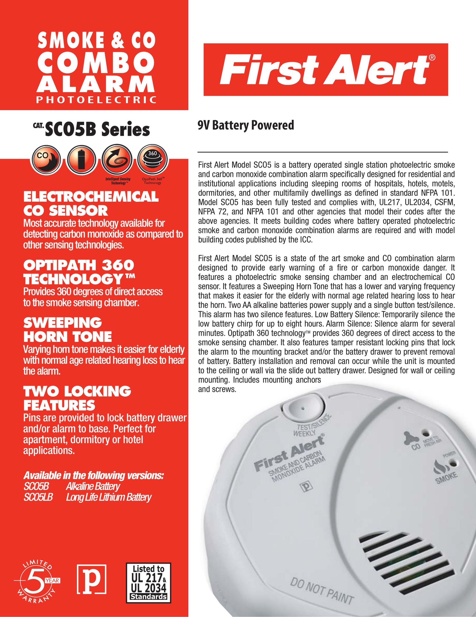 First Alert SC05B series Carbon Monoxide Alarm User Manual